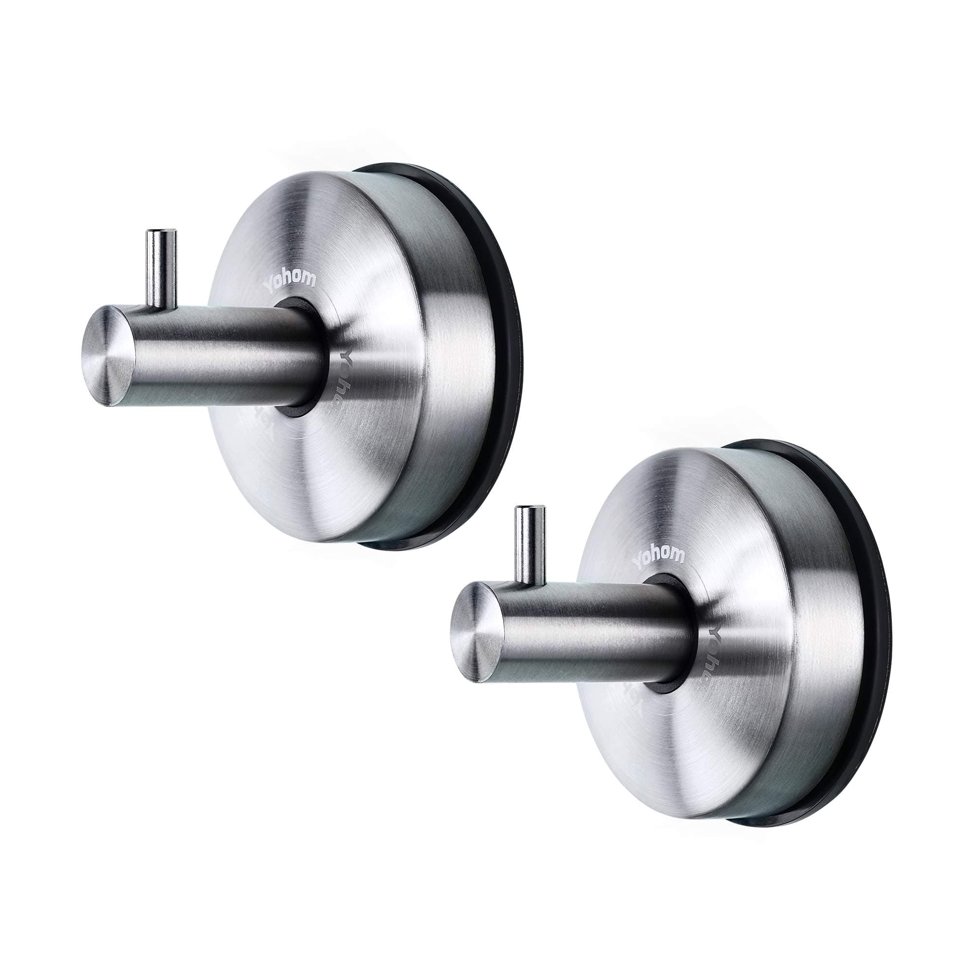 Yohom 2Pcs Stainless Steel Suction Cup Hooks Shower Holder - Removable Bathroom Shower Hook Suction Towel Rack and Kitchen Organizer for Towel Hook, Bathrobe and Loofah,Brushed Finish (Brushed)