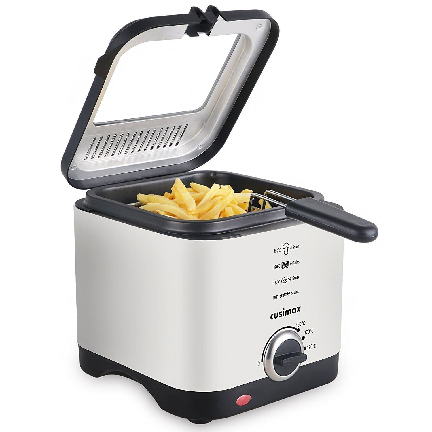 Cusimax 1.5L Mini Deep Fryer Electric Fryer, 900W, Stainless Steel Deep Fat Fryer with Non-Stick Coating, Temperature Control, Viewing Window, Food Chips DIY