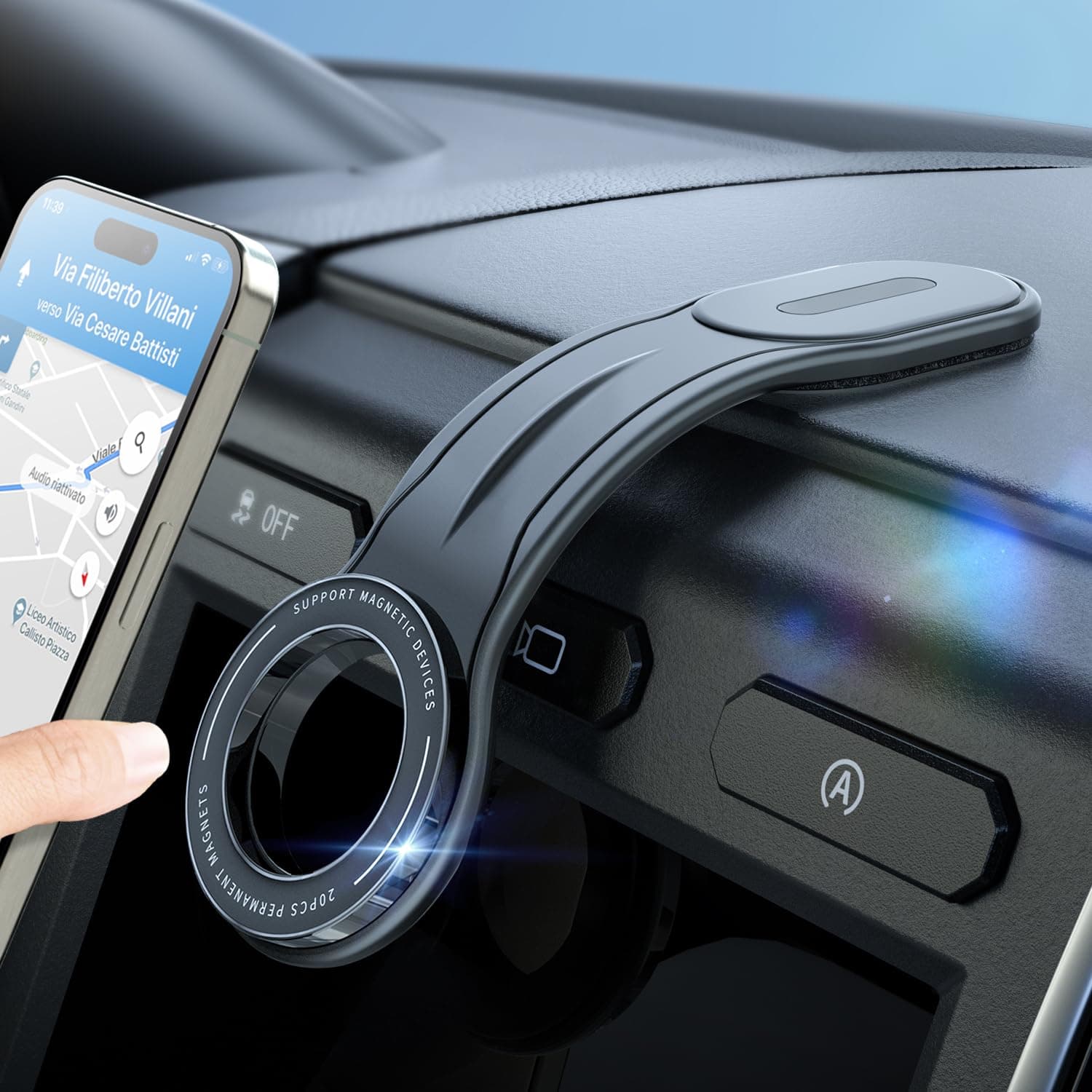 eSamcore for MagSafe Car Mount Detachable, Bendable Aluminum Arm Magnetic Phone Holder for Car【20 Strong Magnets】 Cell Phone Mount for Car Dash Fit iPhone 17 16 15 14 Pro Max Mini Mag Safe Accessories