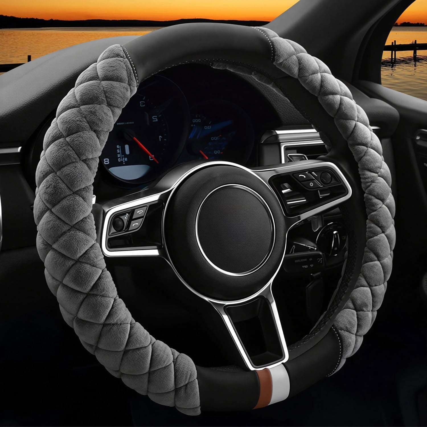 Cxtiy Universal Steering Wheel Cover for Car Fluffy Warm Plush Steering Wheel Cover for Winter (A-Gray)