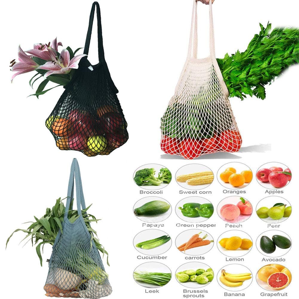 Reusable Grocery Bags Mesh Beach Bag Cotton Net Shopping String Bags (3 Pack)