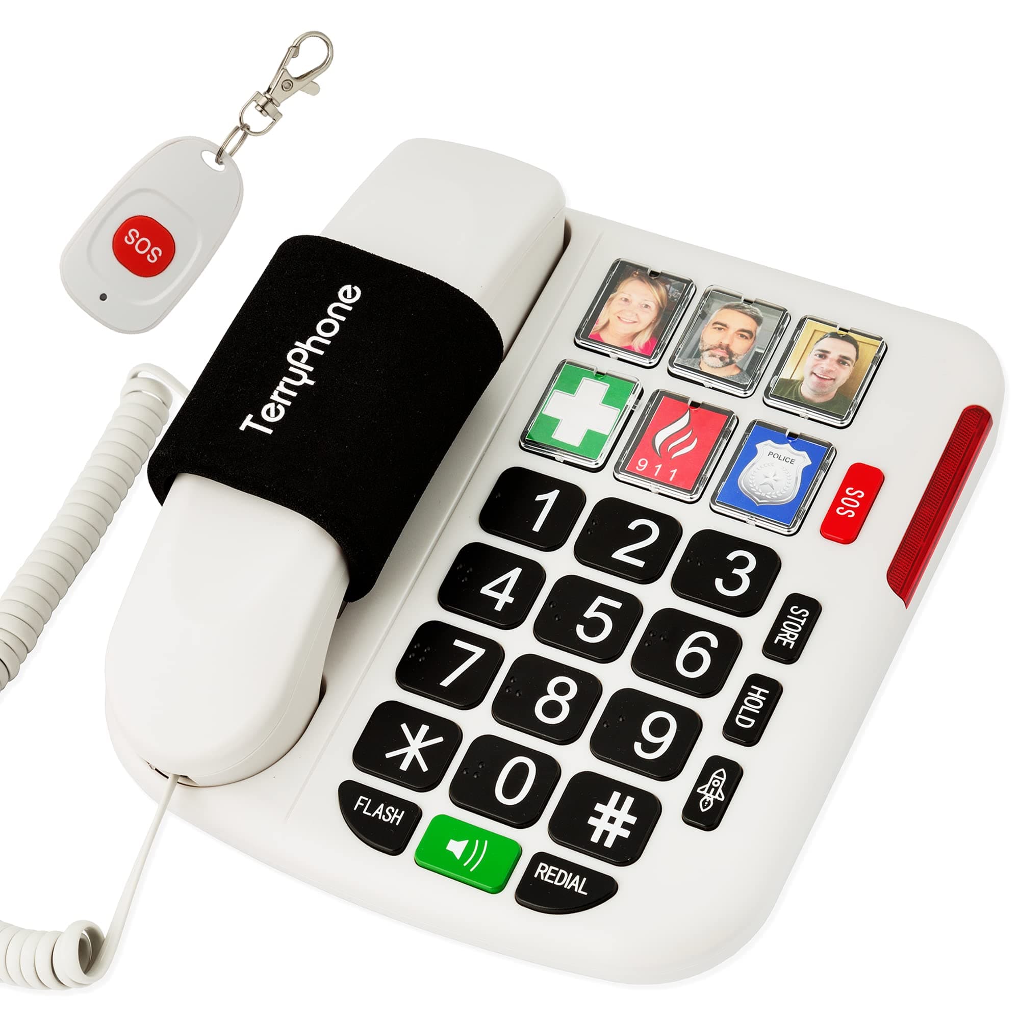 Big Button Phone for Seniors with SOS Pendant | Corded Landline Telephone | Large Braille Buttons for Visually Impaired | Amplified Ringer for Hearing Impaired | Ergonomic Grip