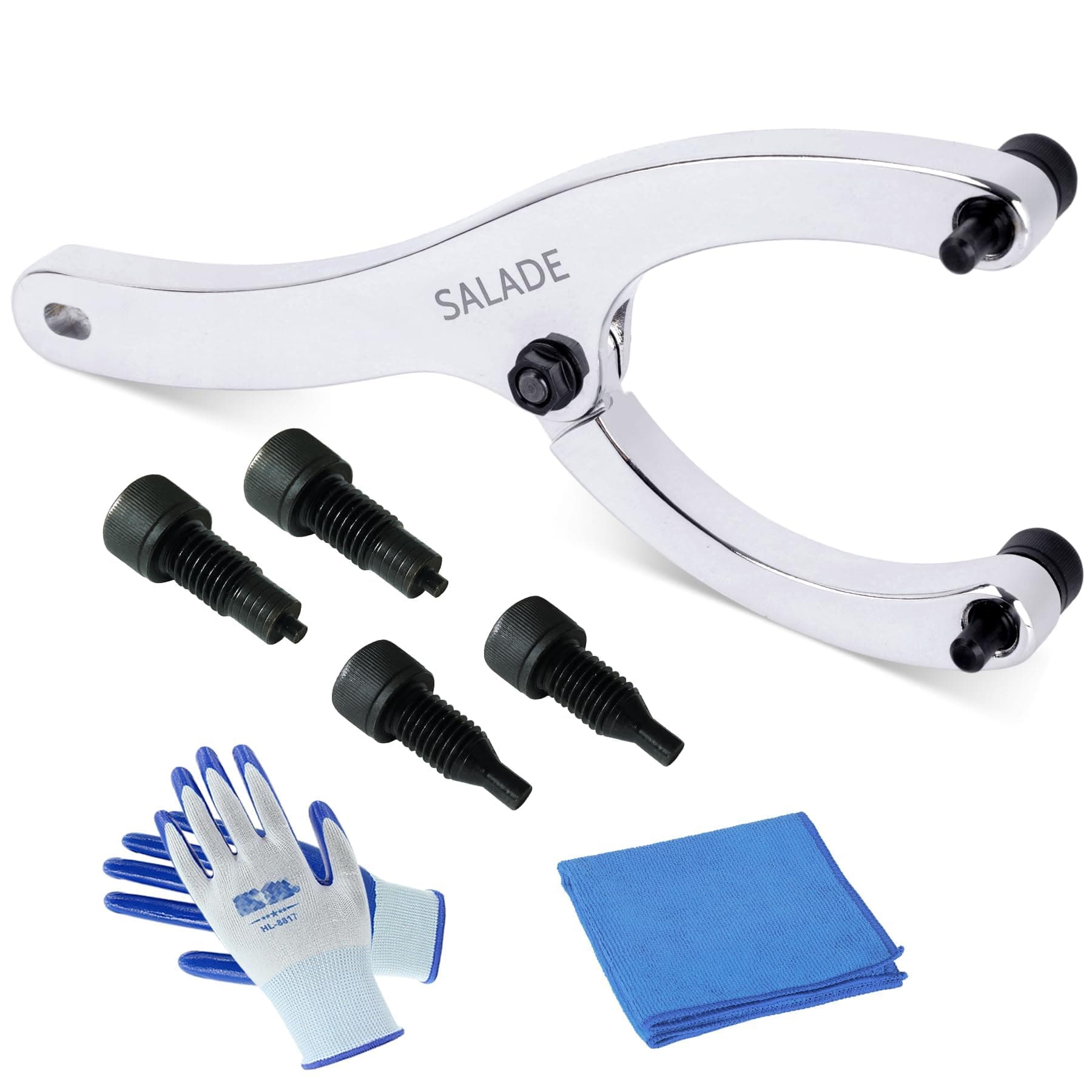 10-Inch Heavy Gland Nut Wrench with Handle, Adjustable Spanner Wrench for Removing Hydraulic Cylinder Glands Under 7 Inches, Includes 5/32", 1/4", 5/16", and 3/8" Pins, Gloves, and Towel