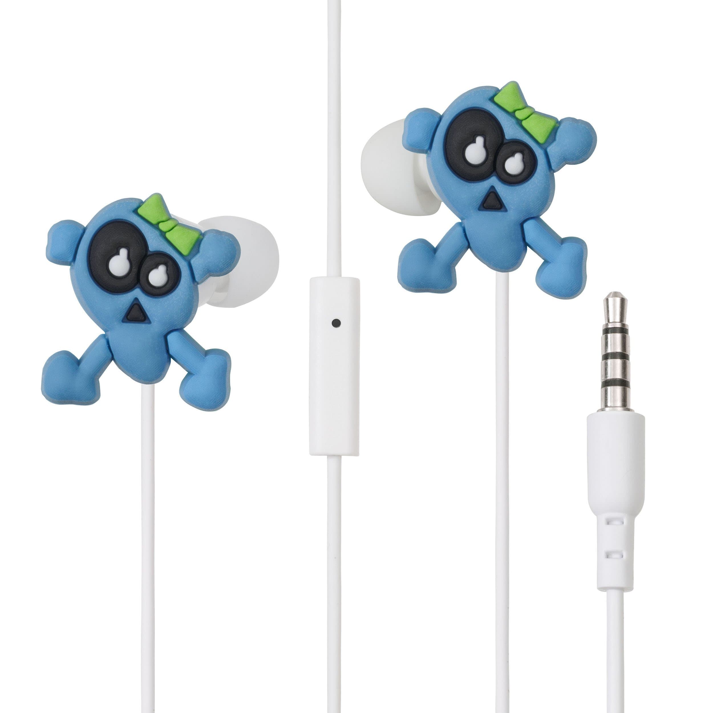 Skull in-Ear Earbuds Fulmine by Lolachat with Remote and Microphone. Present for Girls of Any Age. Headphone for iPhone, Samsung, Nokia, Ipad (Emo, Black & Blue, Trick)
