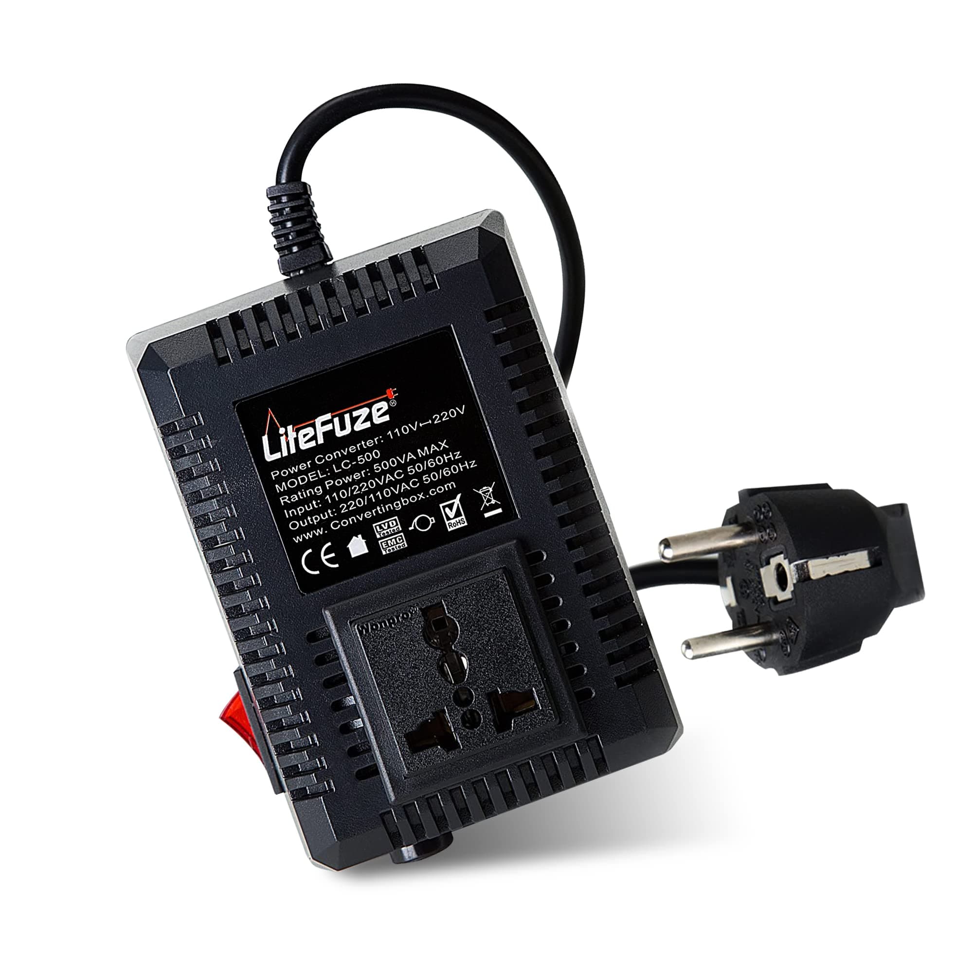 LiteFuze 500 Watt Step Up/Step Down Travel Voltage Converter, 220/110v to 110/220v converter with Type E/F Plug – Compatible with Hair Straightener, Camera, Laptop & More