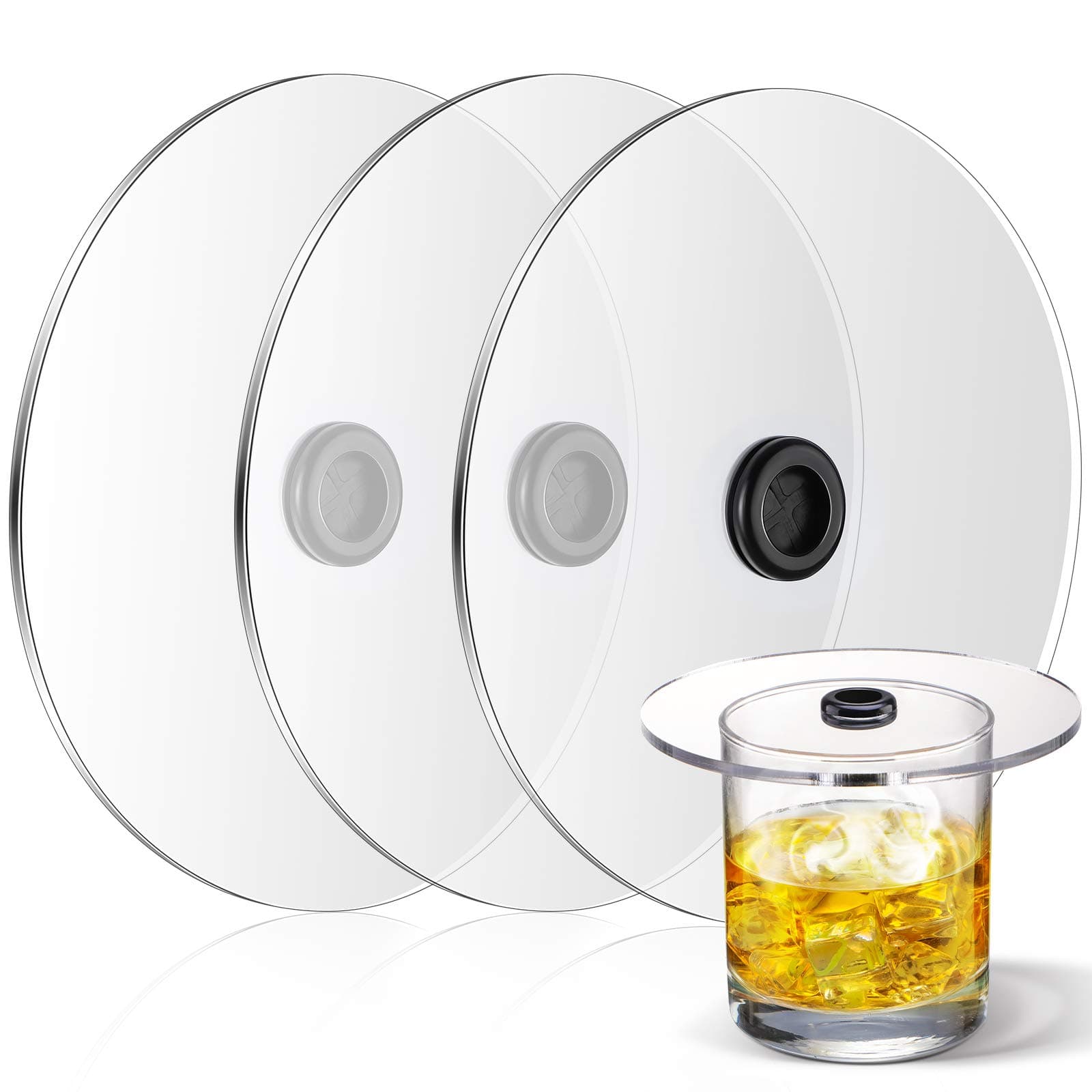 Patelai Smoking Gun Cup Covers Infuser Lids Cocktail Drinks Covers Smoking Gun Accessories for Wine Cups Goblet Glasses Tumblers Mugs Bowls Diameter below 4.7"(3 Pieces)