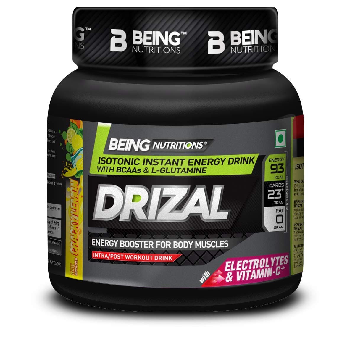 Being Nutritions DRIZAL Instant Energy Drink with BCAAs 1kg / 2.2lbs, Cracky Lemon