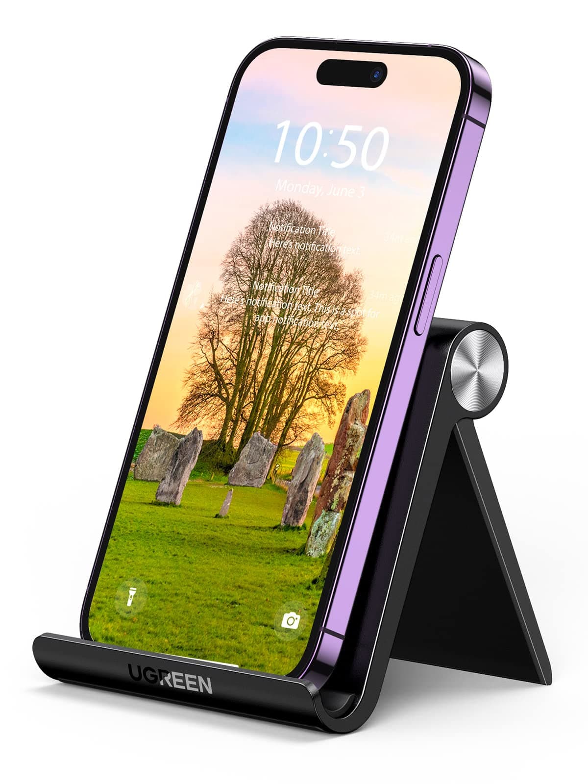 UGRREN Phone Stand Foldable and Portable Mobile Stand for Desk Adjuatble Cellphone Holder Mobile Holder Desk Mount Compatible with iPhone 16 Pro Max iPhone 15/14/13/12 Series Galaxy S25 Ultra S24/S23