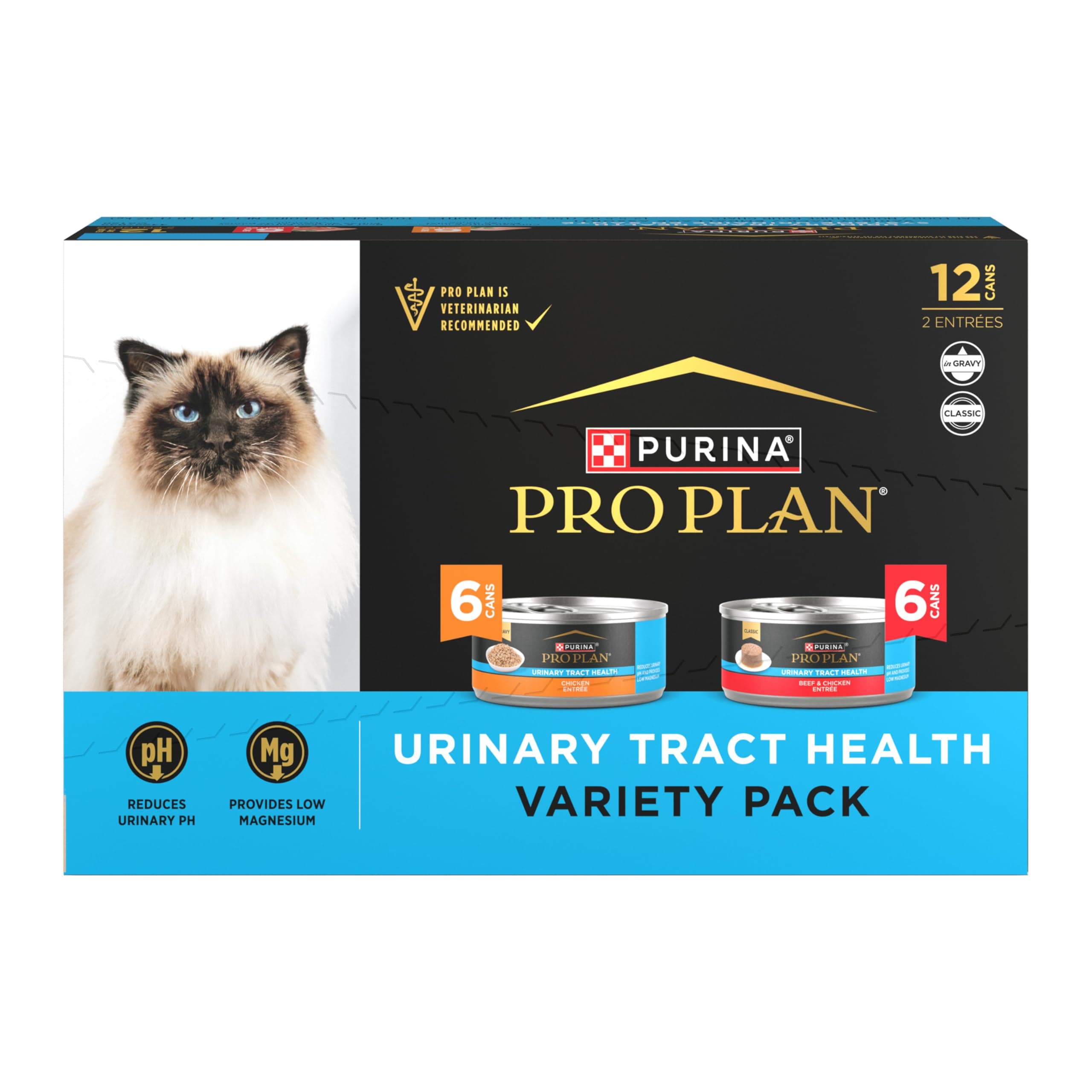 Urinary Tract Wet Cat Food Variety Pack Urinary Tract Health Beef and Chicken Entrees - (Pack of 12) 5.5 oz. Cans