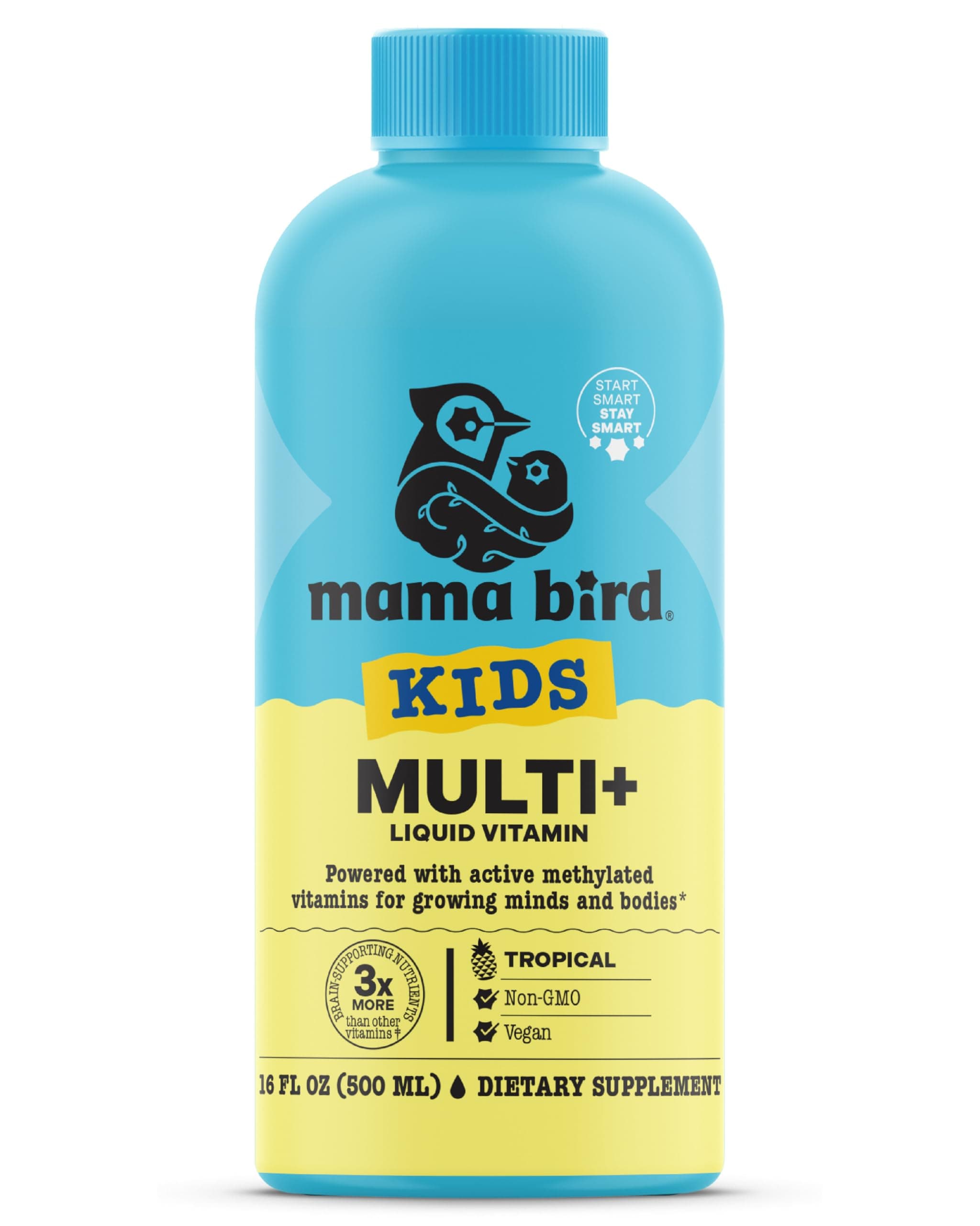 Mama Bird - Kids Multi+ Liquid Vitamins (31 Servings) Tropical Flavor - Active Methylated Vitamins, Kids Multivitamin - Organic Superfoods, Enzymes