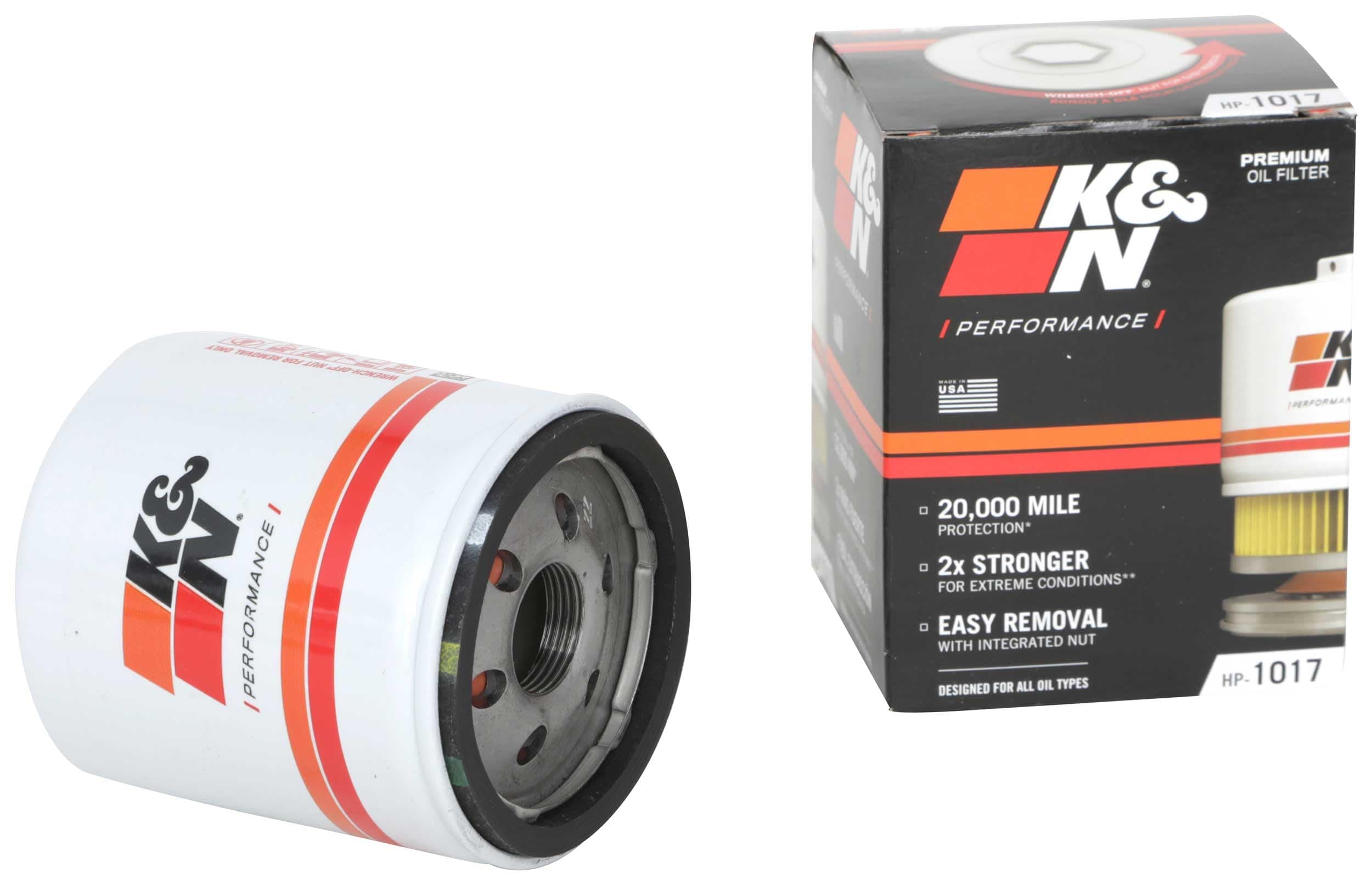 K&N Oil Filter - Spin-On 76x95mm compatible with Chrysler, Dodge, Jeep, Alfa Romeo, Buick, Chevrolet, GMC, Freightliner, Fiat, Isuzu, Holden (HP-1017), Weiß