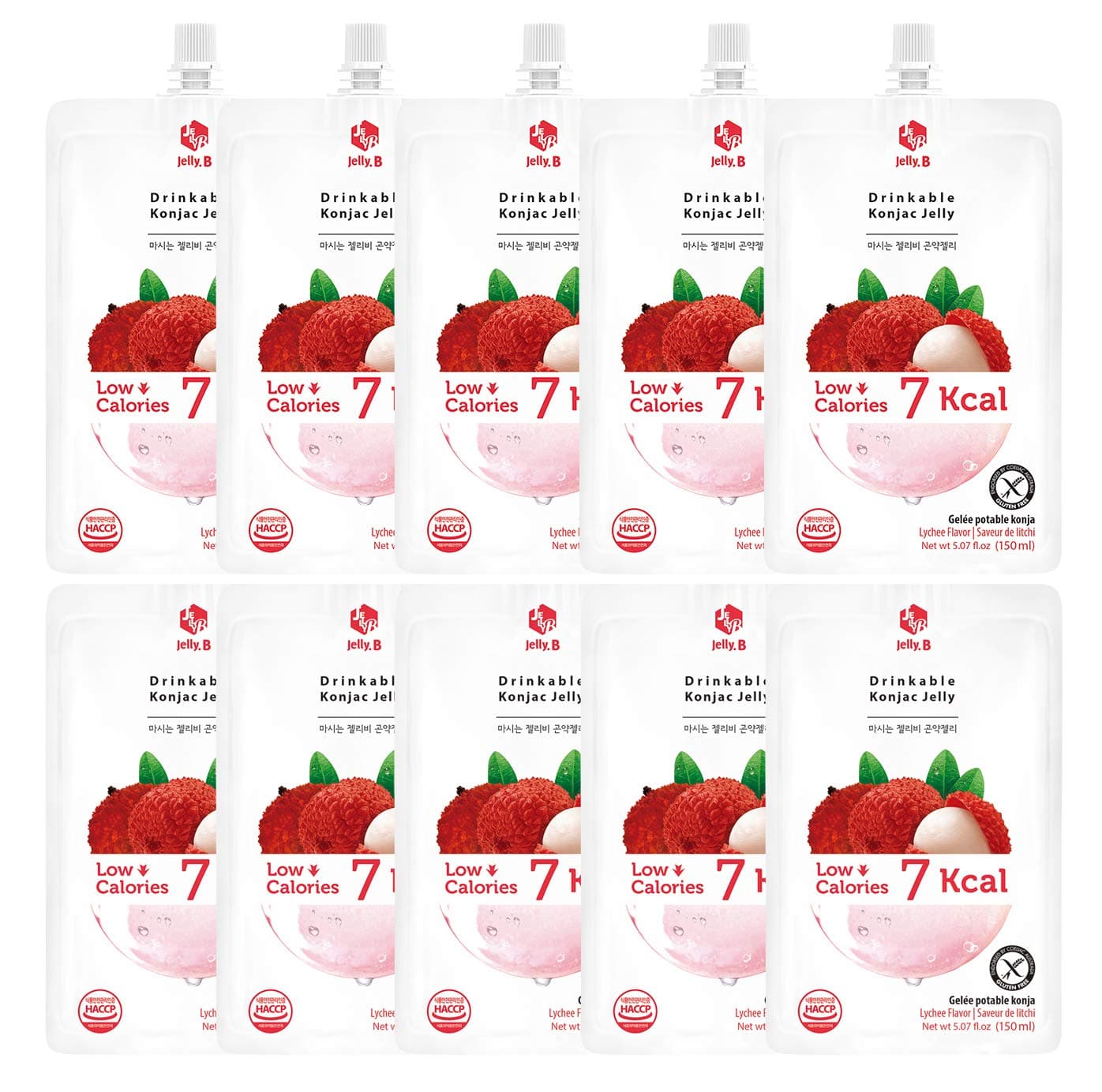 JELLY B Drinkable Konjac Jelly (10 Packs of 150ml) - 0 Gram Sugar, Only 7 kcal Each Packets (Lychee)