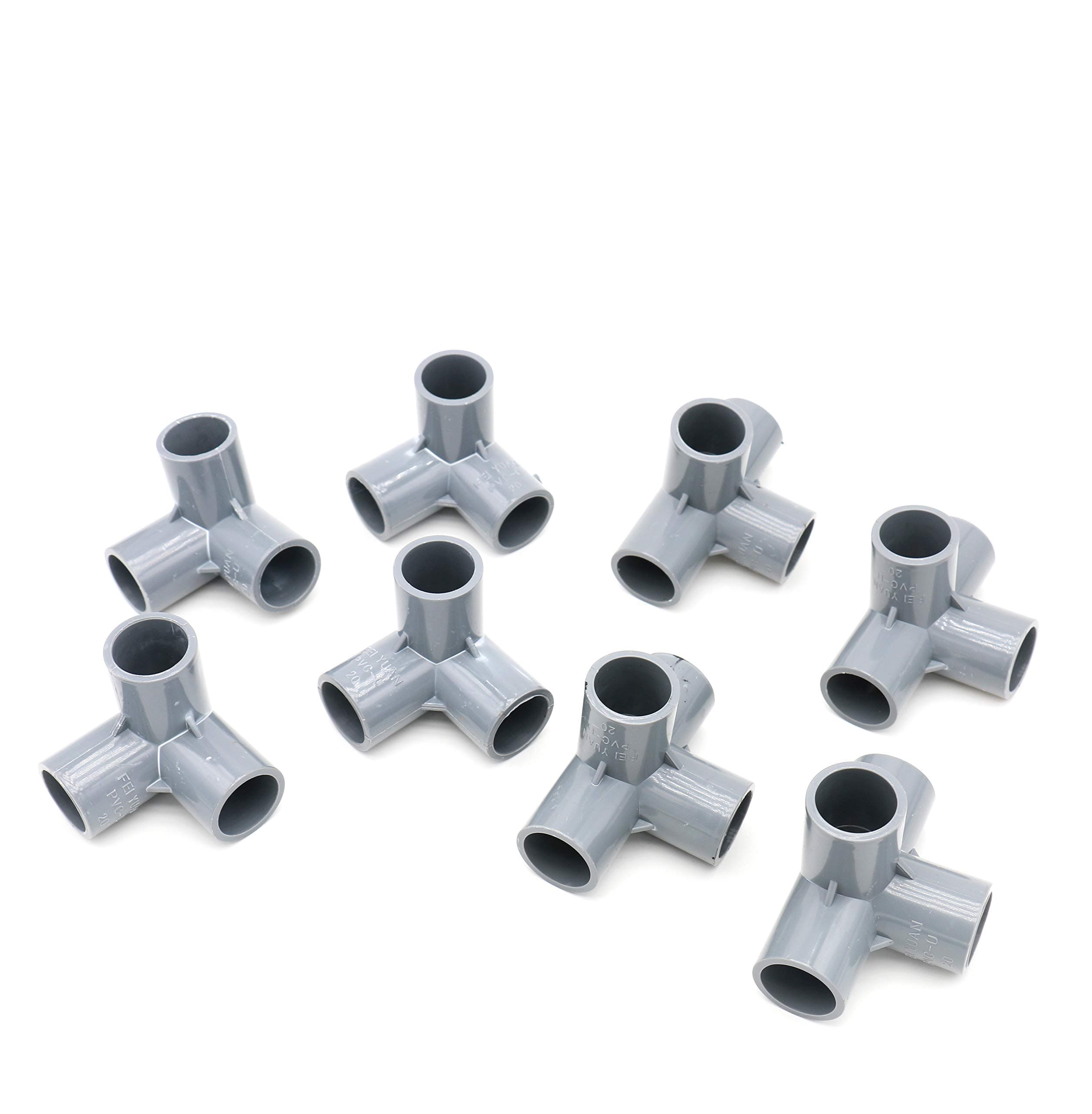 PVC three-dimensional three-way/four-way kit, DIY Shoe Cabinet Right angle Shelf Plastic Water Supply Pipe Fittings, Furniture Grade,Suitable for T tube with outer diameter 1", Gray (8 Pack)