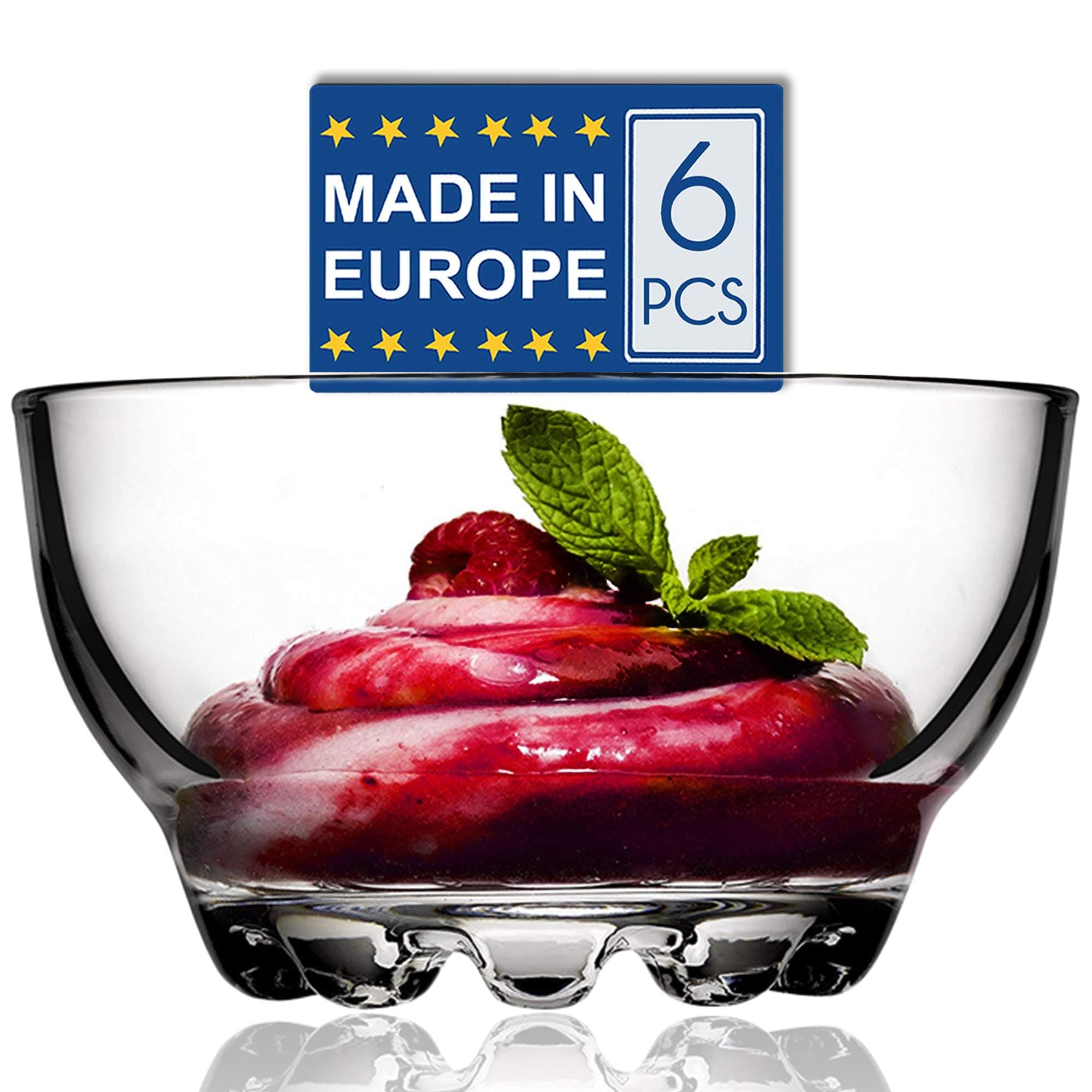 Volarium CRYSTALIA Premium Quality Glass Dessert Bowls Set of 6 280ml 100% Lead Free Stackable Sauce Bowls, Sundae Ice Cream Serving Bowls, Side Bowls Set, Glass Dessert Dishes, Dips Candy Dishes