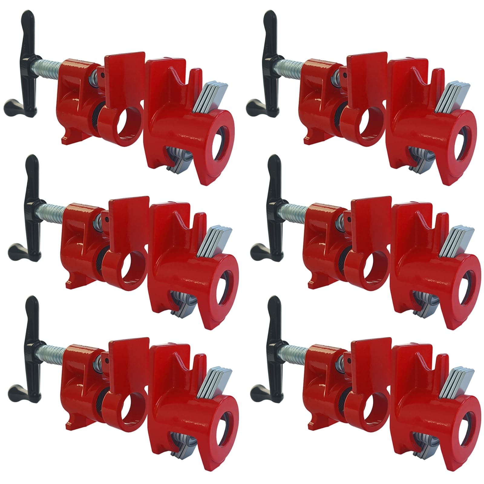 ATPEAM 3/4'' Wood Gluing Pipe Clamp Set | 6 Pack Heavy Duty Cast Iron Quick Release Pipe Clamps for Woodworking (6, 3/4")