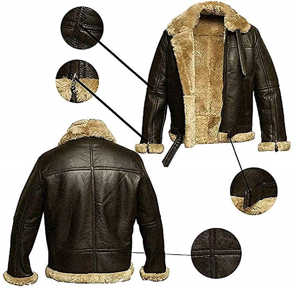 Aviator RAF B3 Flying Bomber Fur Shearling Sheepskin Leather Jacket For Mens (3XL)