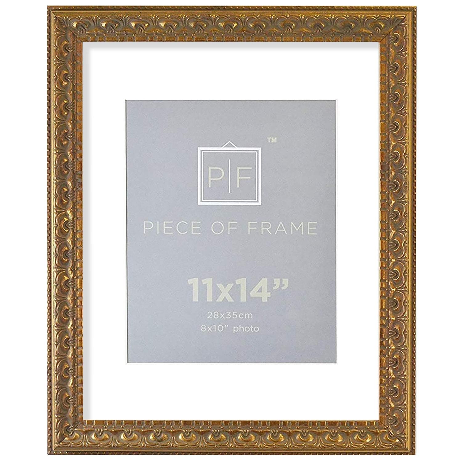 Golden State Art, 11x14 Ornate Finish Photo Frame, with White Mat for 8x10 Picture & Real Glass, Color: Bronze