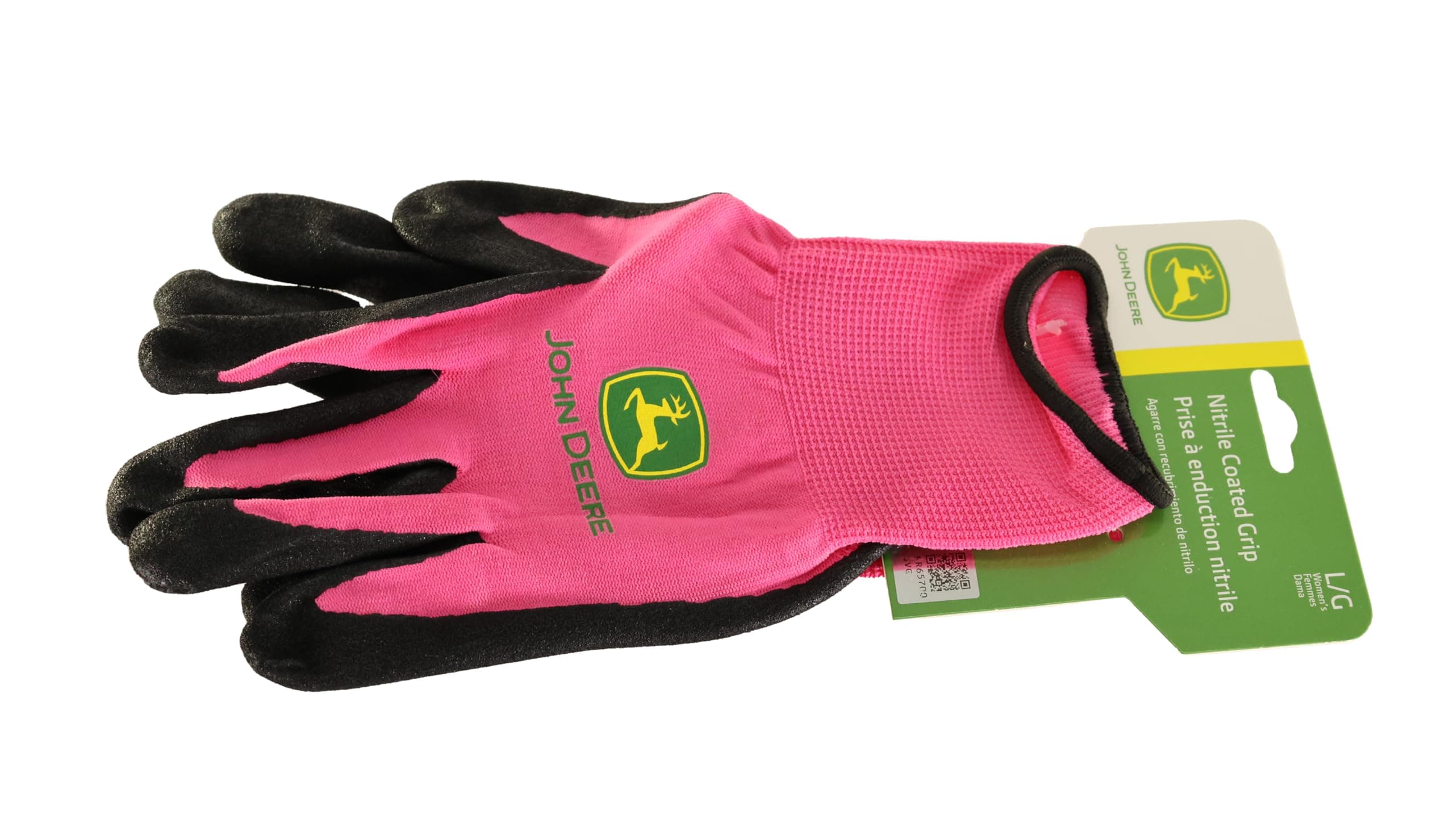 JD00021 Nitrile Foam Palm Dipped Gloves - Work Gloves for Women, Light-Duty Gloves with Elastic Wrist, Band Top Cuff, Black/Pink
