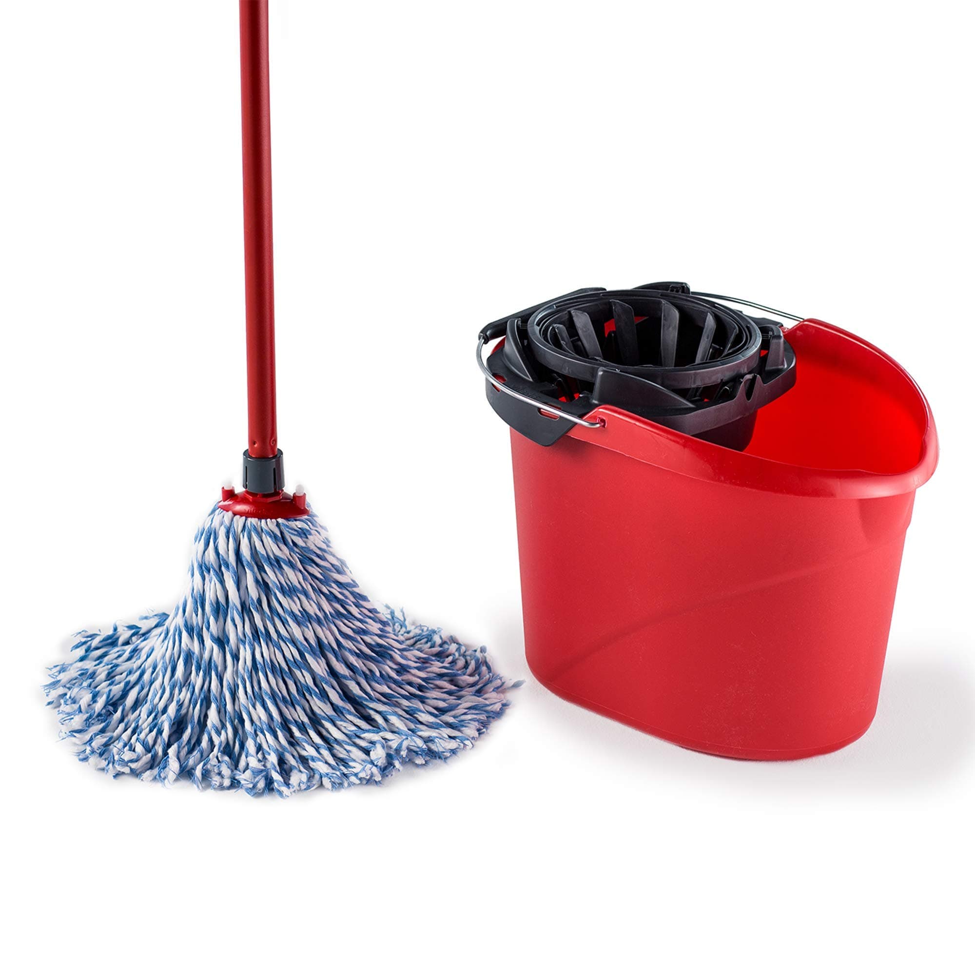 SuperMocio Microfibre and Cotton Mop and Bucket Set, Mop for Cleaning Floors, Set of 1x Mop and 1x Bucket, Red/Black, 28.3cm (W) x40cm (D) x28.5cm (H)