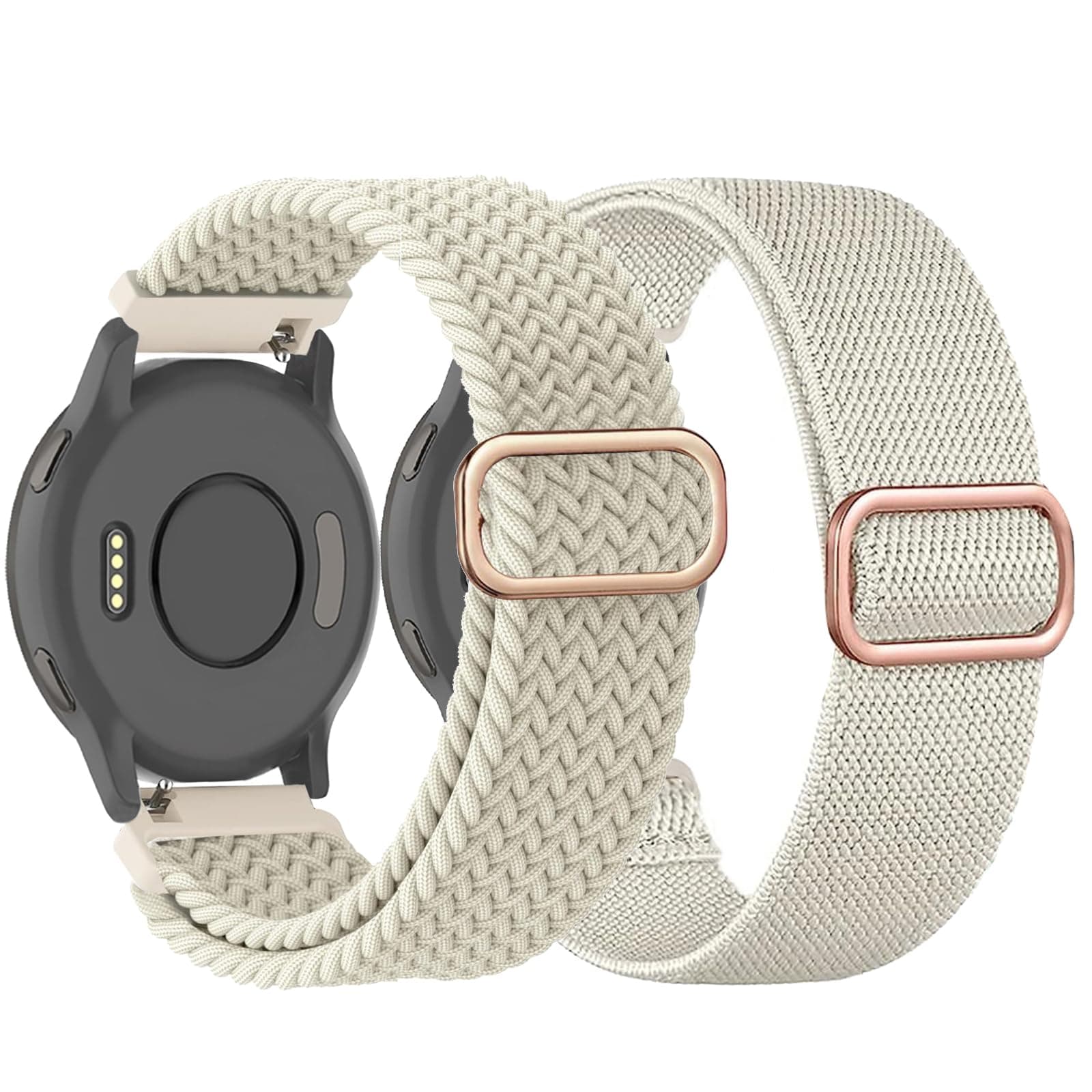 2Pack Braided Stretchy Nylon Watch Bands Compatible with Garmin Venu 3S/ Venu 4 41mm/Venu 2S/Vivoactive 4S/Vivomove 3S/Forerunner 255S/265S, 18mm Loop Elastic Fabric Straps for Women Men