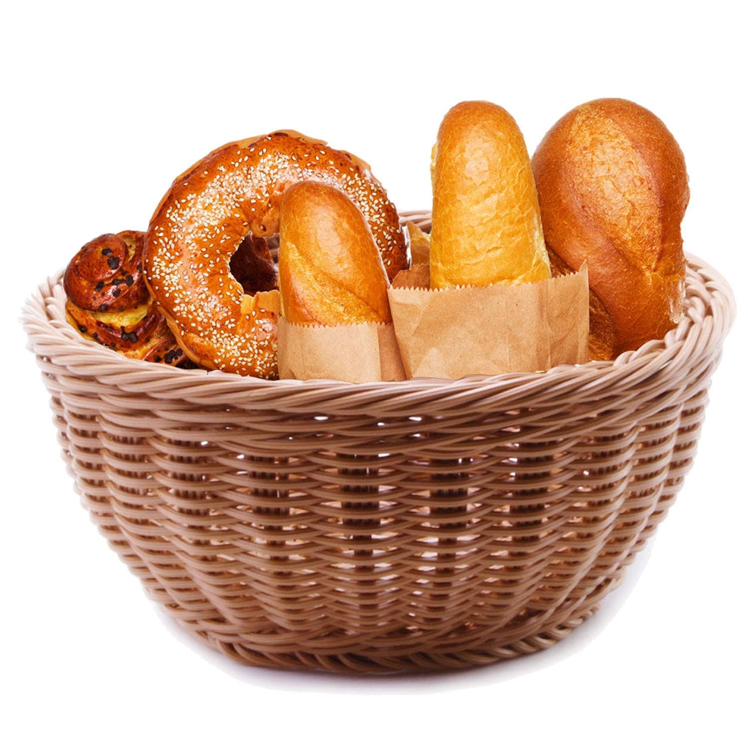 Woven Bread Basket 12 in Round Poly-Wicker Food Fruit Vegetable Basket Serving Basket for Store Kitchen (Round,1pc)