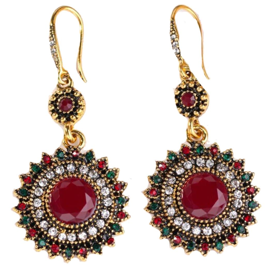 Bohemia national wind restoring ancient ways sunflower earrings (Gold Red)