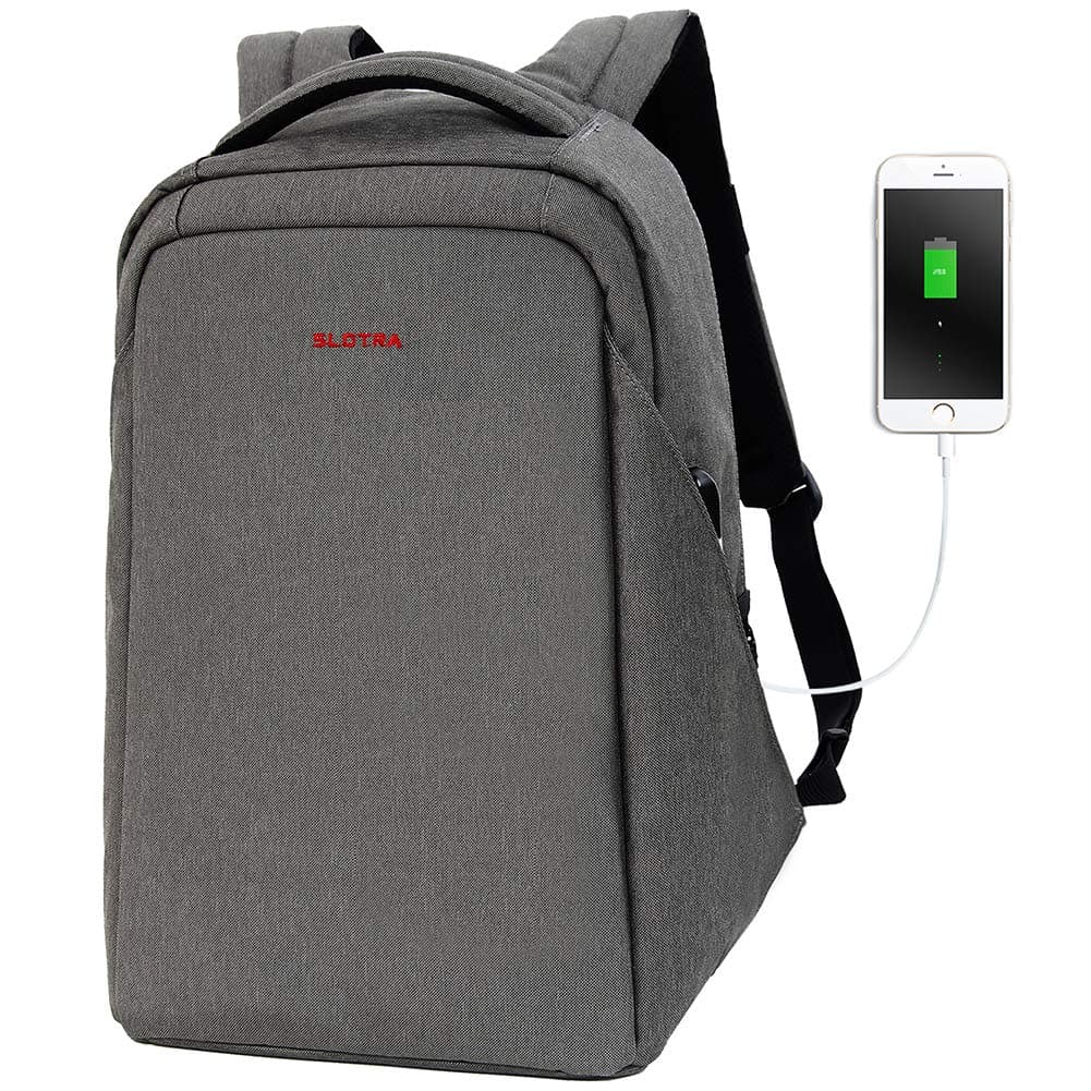 SLOTRA Laptop Backpack Anti Theft and Slim Lightweight Design, Water Resistant and USB Charging Point Bag Fits 15.6 Inch Laptop Notebook (Dark Grey)