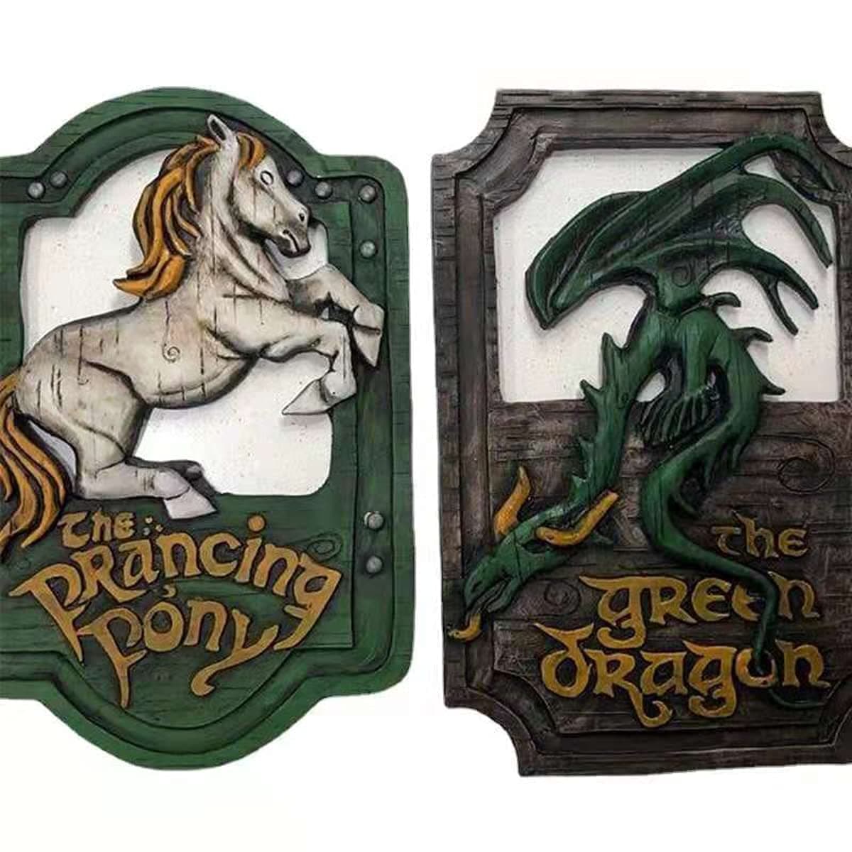 Lord of The Rings The Prancing Pony and The Green Dragon Pub Signs Set, Handmade Bar Style Sign, Pub Home Office Decorative Sign, 11 X 7 Inch Handmade Bar Style Sign