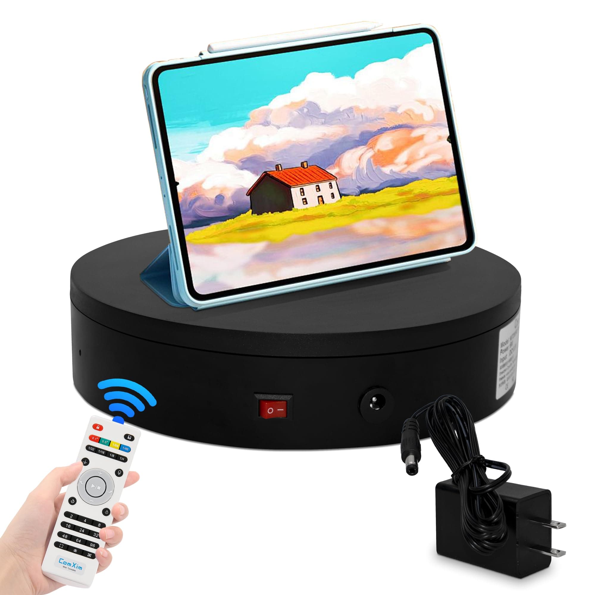 360 Degree Black Rotating Display Stand, Automatic Rotating Turntable for Photography Products and Display,Angle, Speed, Direction Controlled by Remote Control,7.87in, Load-Bearing 44lbs