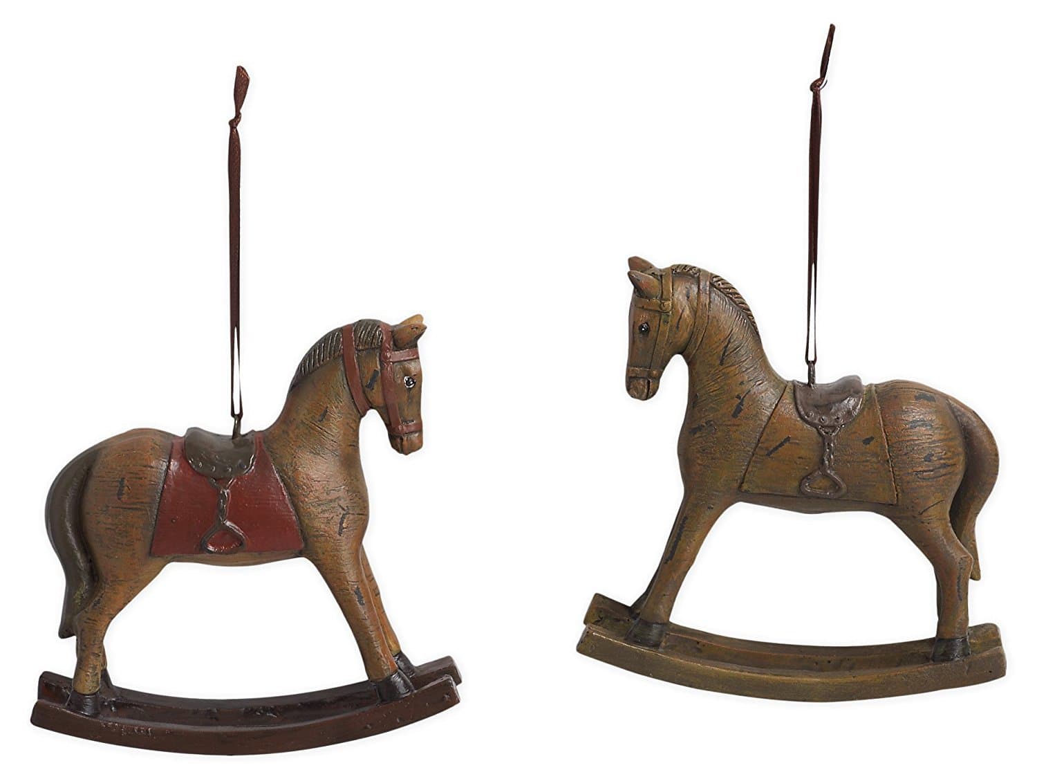 Vintage Design Rocking Horse 5" Resin Stone Christmas Ornaments (Set of 2)