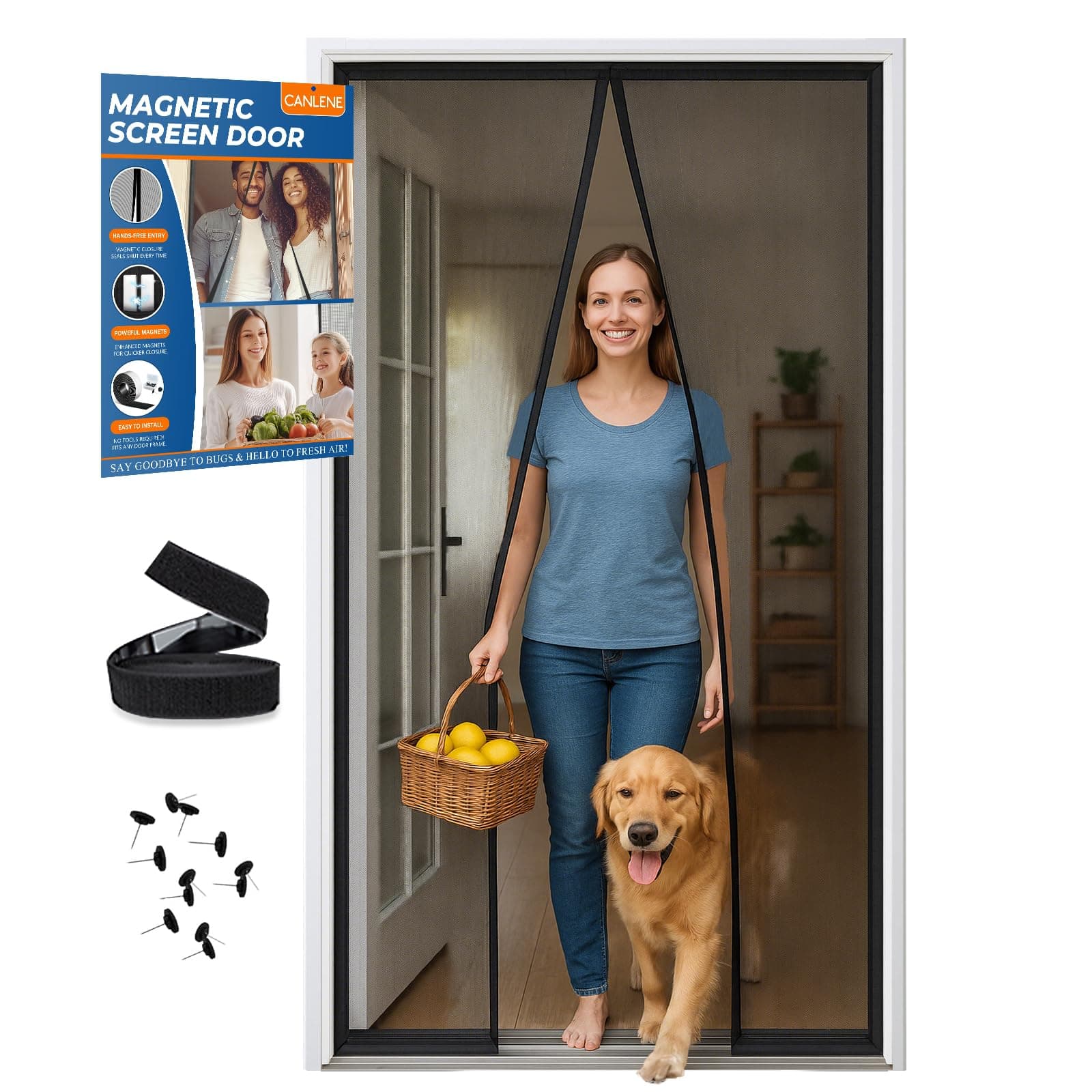 CANLENEMagnetic Screen Door Premium Reinforced PET(Polyethylene Terephthalate) Door Net Easy Install Magnet Screen Door for Sliding Door,Front,Back,Patio,Apartment Door
