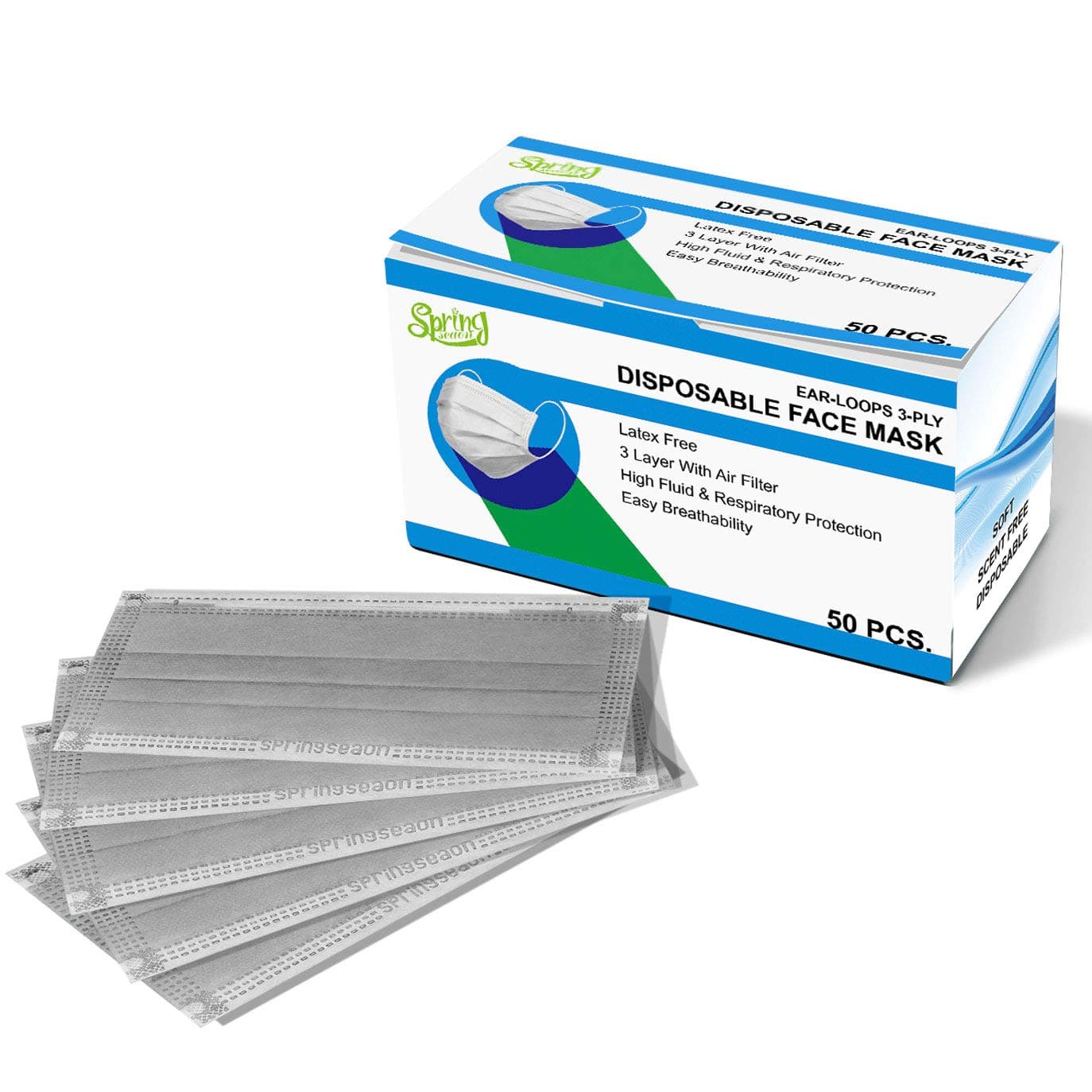 Disposable Earloop Face Mask 3-Ply Mouth Cover Mask Breathable for Dust,Pollen,Smoke,Cleaning,Painting,Construction,Travel 50 PCS