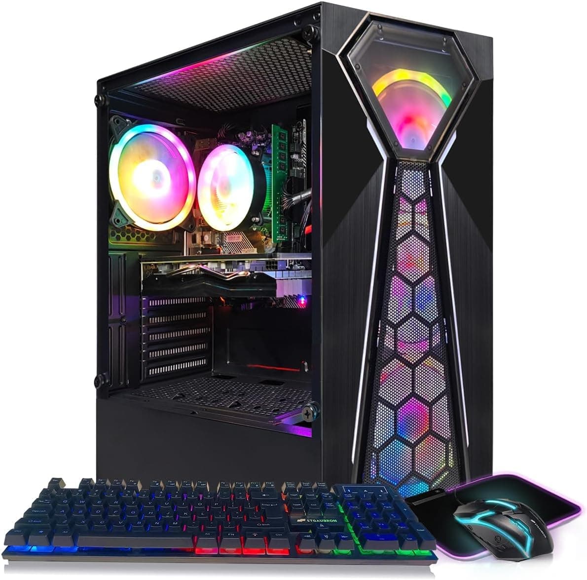 STGAubron Gaming PC Desktop Computer, Intel 10th Gen G5905 3.5G, Radeon RX 550, 16G DDR4, 512G SSD, 600M WiFi, BT 5.0, RGB Fan x 4, Windows 11 Home