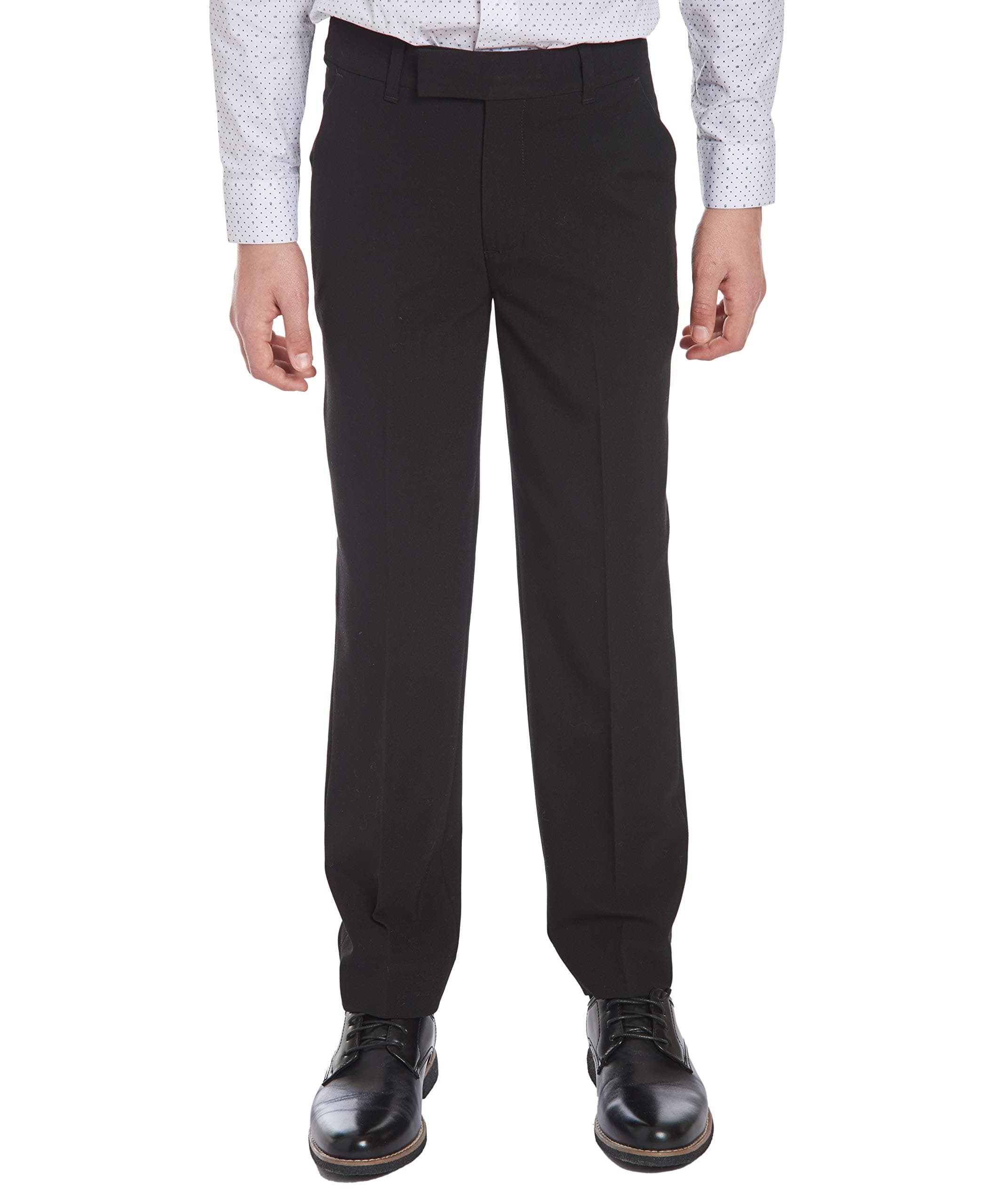 Calvin Klein Boys Flat-Front Bi-Stretch Dress Pant, Straight Leg Fit, Belt Loops & Front Pockets