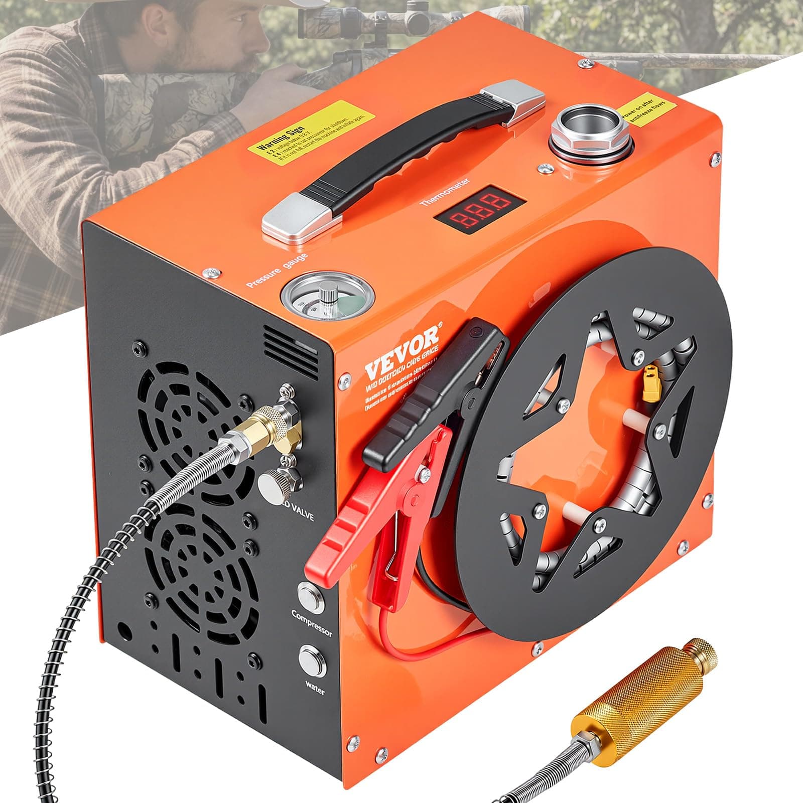 VEVOR PCP Air Compressor, 4500PSI/30Mpa Portable PCP Airgun Compressor - Built-in Water and Fan Cooling System, Auto-Stop | DC12V/AC120V Paintball Tank Compressor for Air Rifle, Scuba Diving Bottle