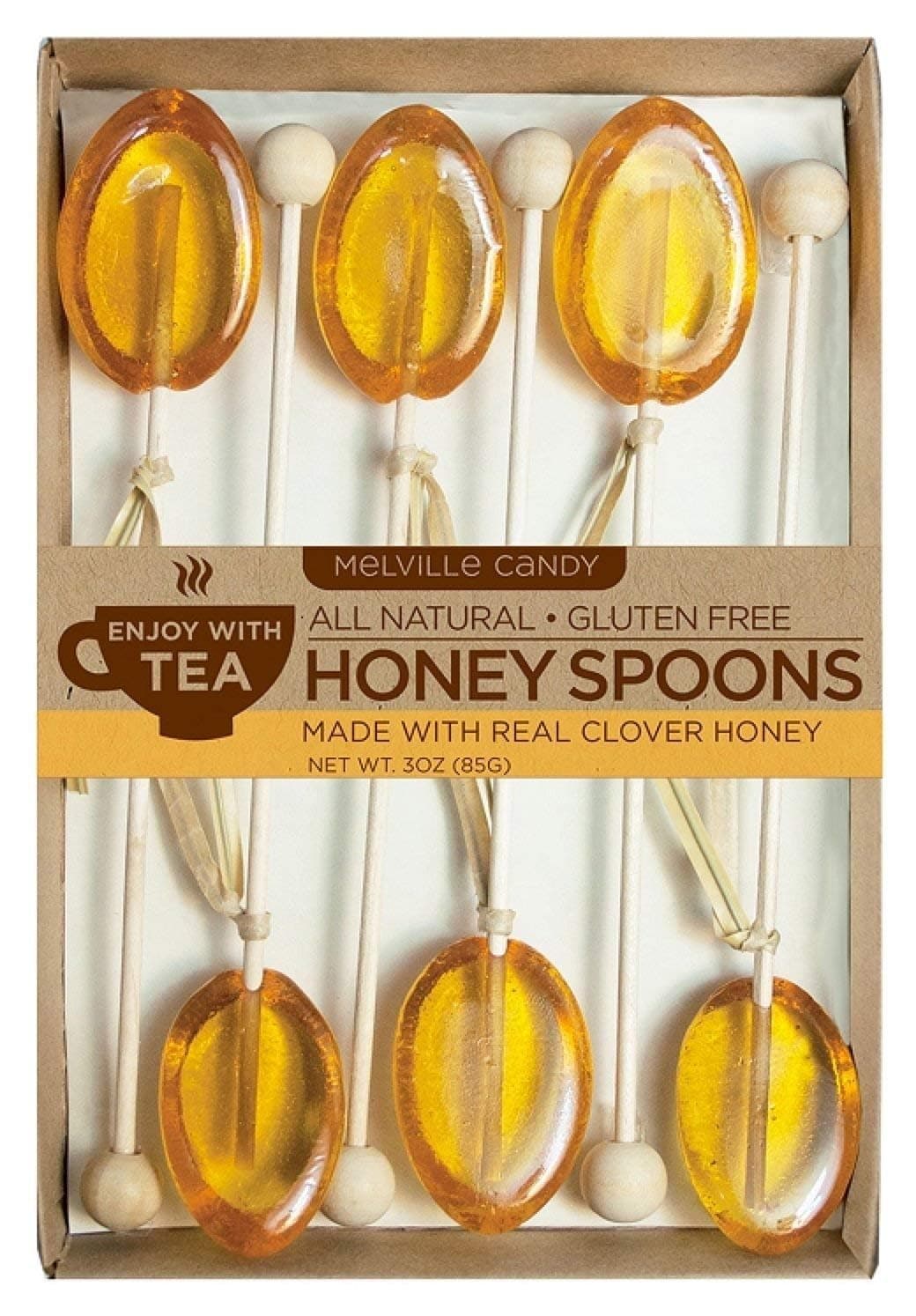 Melville Candy All Natural Tea Honey Spoons & Lollipops Gift Box (Clover Honey Tea Spoons)