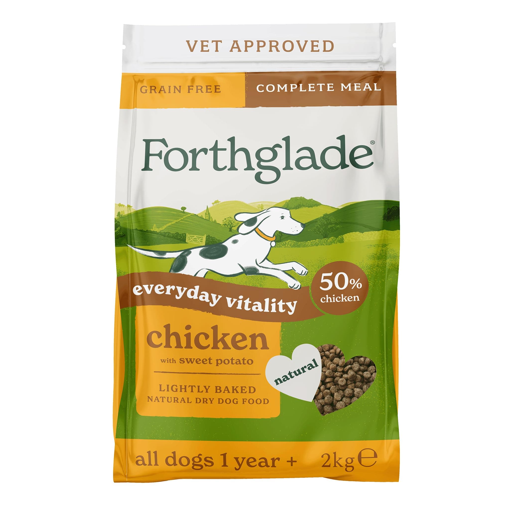 Forthglade Dry Dog Food, Lightly Baked, (2kg), Hypoallergenic and Grain Free Dog Food, Adult 1 Year +, Chicken With Sweet Potato, Complete and Balanced Meal, 50% Single Source Protein