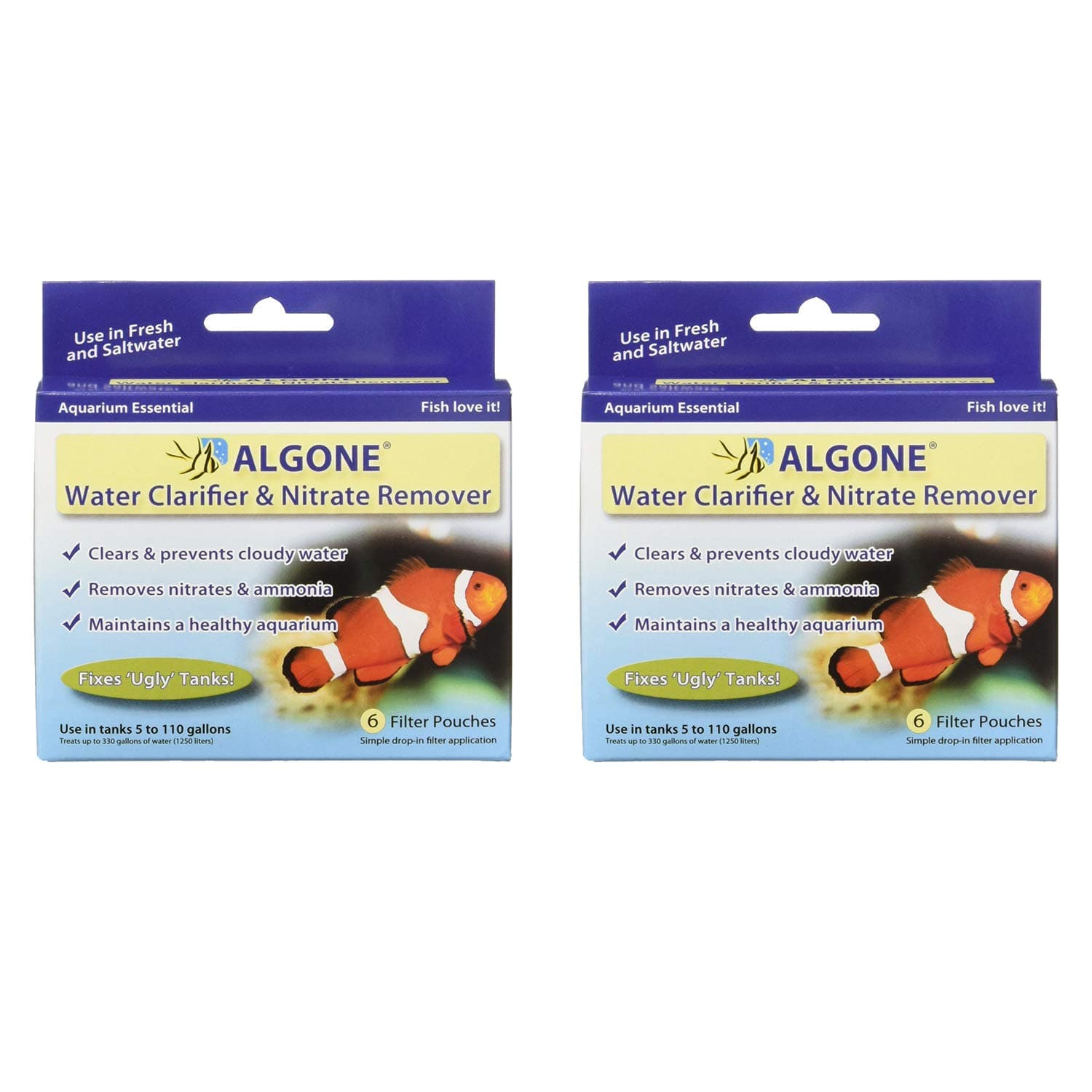 Algone Aquarium Water Clarifier and Nitrate Remover, 6 Filter Pouches