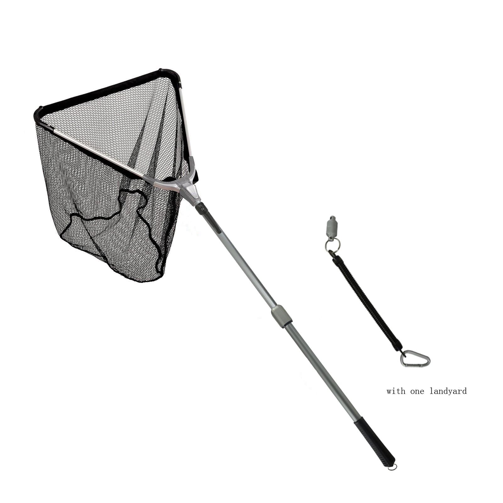 Aventik Telescopic Foldable Fishing Landing Net Extendable Aluminum Handle Catch & Release Magnetic Net Release One Hand Operation Corrosion Resistant Length 60inch