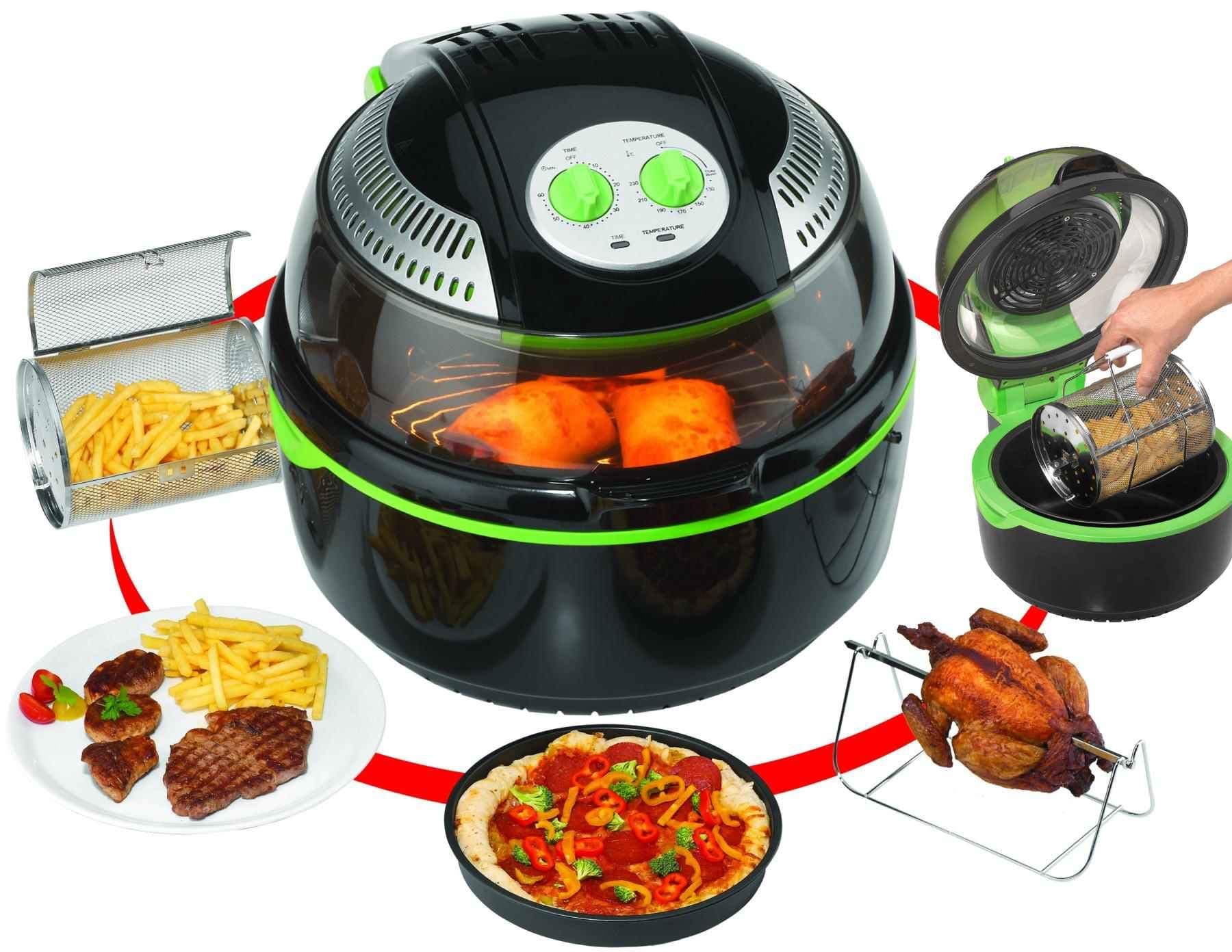 TKG OT 1014 2-in-1 Halogen Oven and Air Fryer, 1300 W, 10 Litre, Black/Green