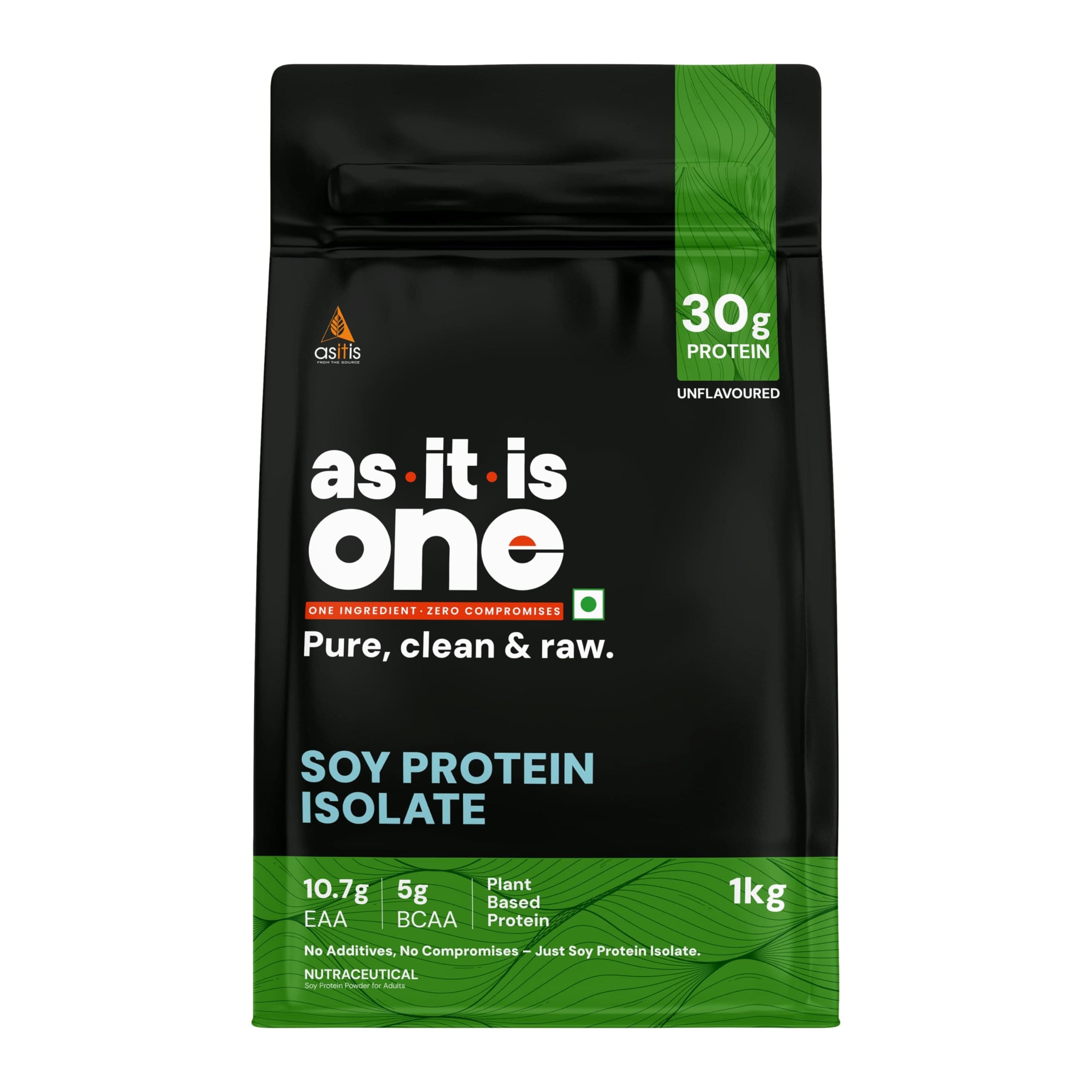 AS-IT-IS One Soy Protein Isolate - Light on Gut, Complete Amino Acid Profile, Unflavoured 500g, Plant based, Supports Muscle Repair & Growth, Ideal for Adults of All Ages