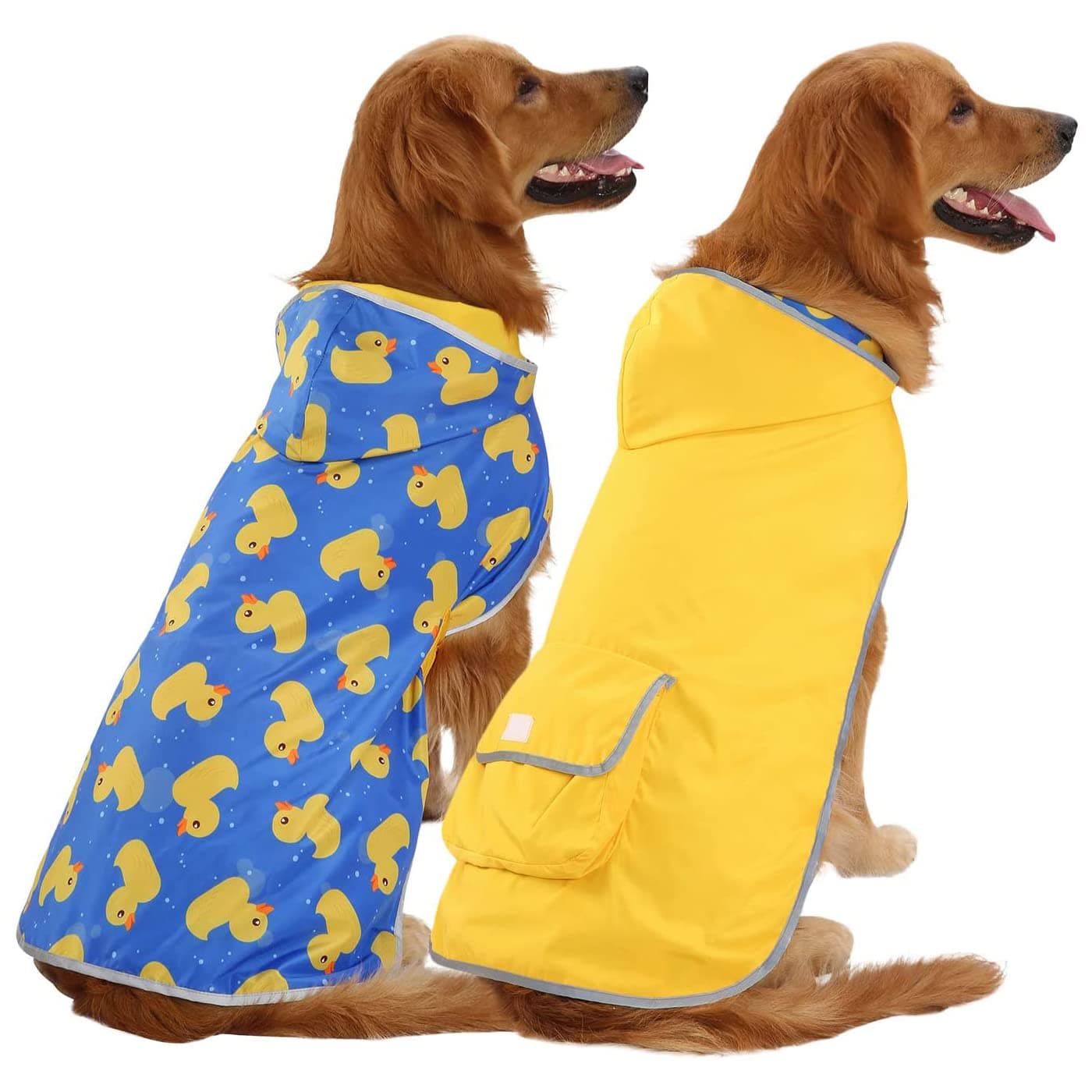 HDE Reversible Dog Raincoat Hooded Slicker Poncho Rain Coat Jacket for Small Medium Large Dogs Ducks/Yellow - 3XL