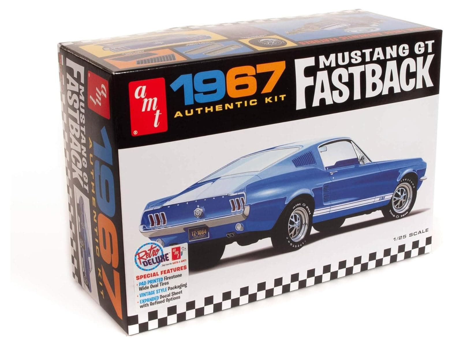 AMT Round 2 1967 Ford Mustang GT Fastback 1:25 Scale Model Kit, Chrome (AMT1241)