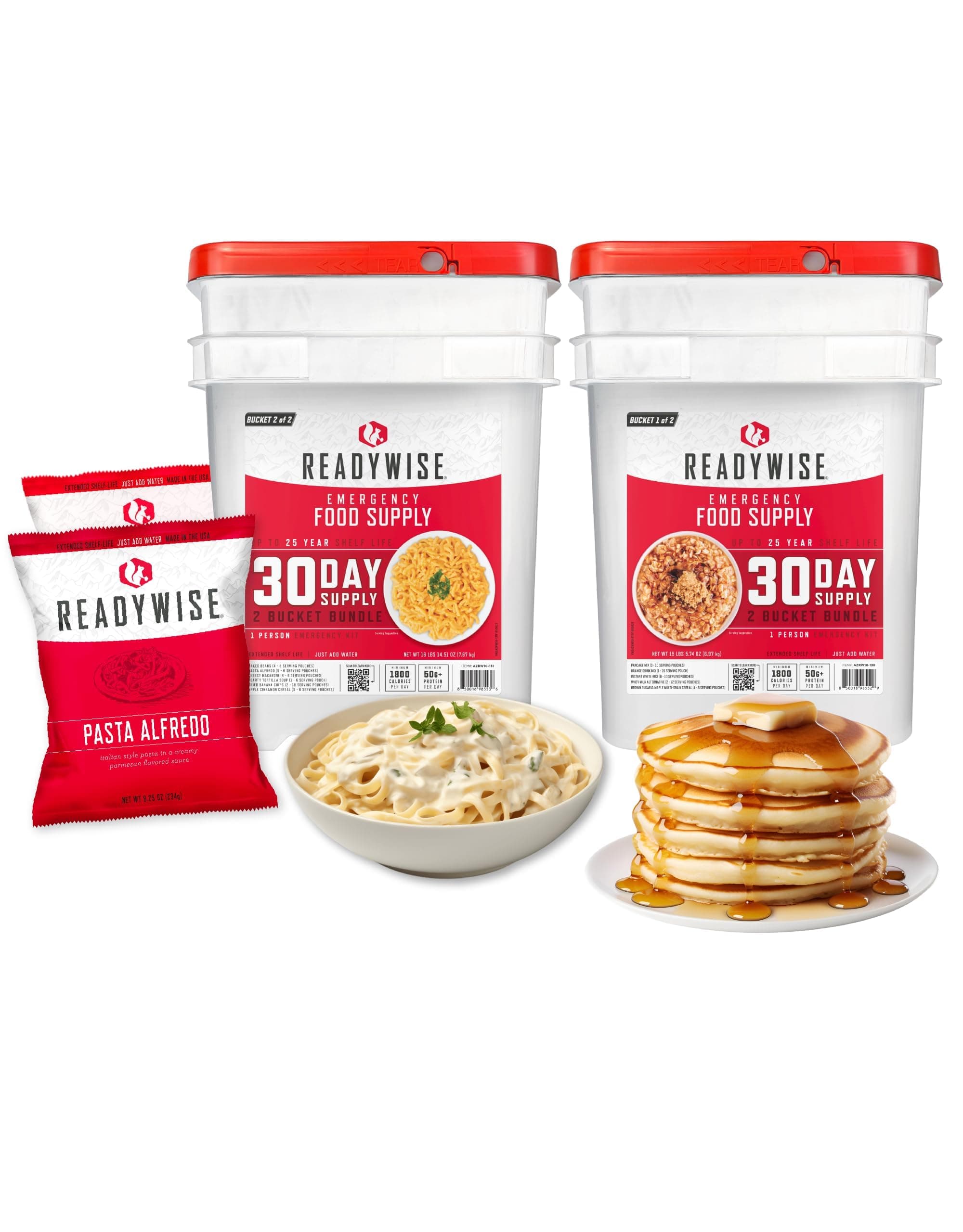 ReadyWise 30 Day Emergency Food Supply | 2 Buckets | 1,800 Calories Per Day | 50G Protein Per Day