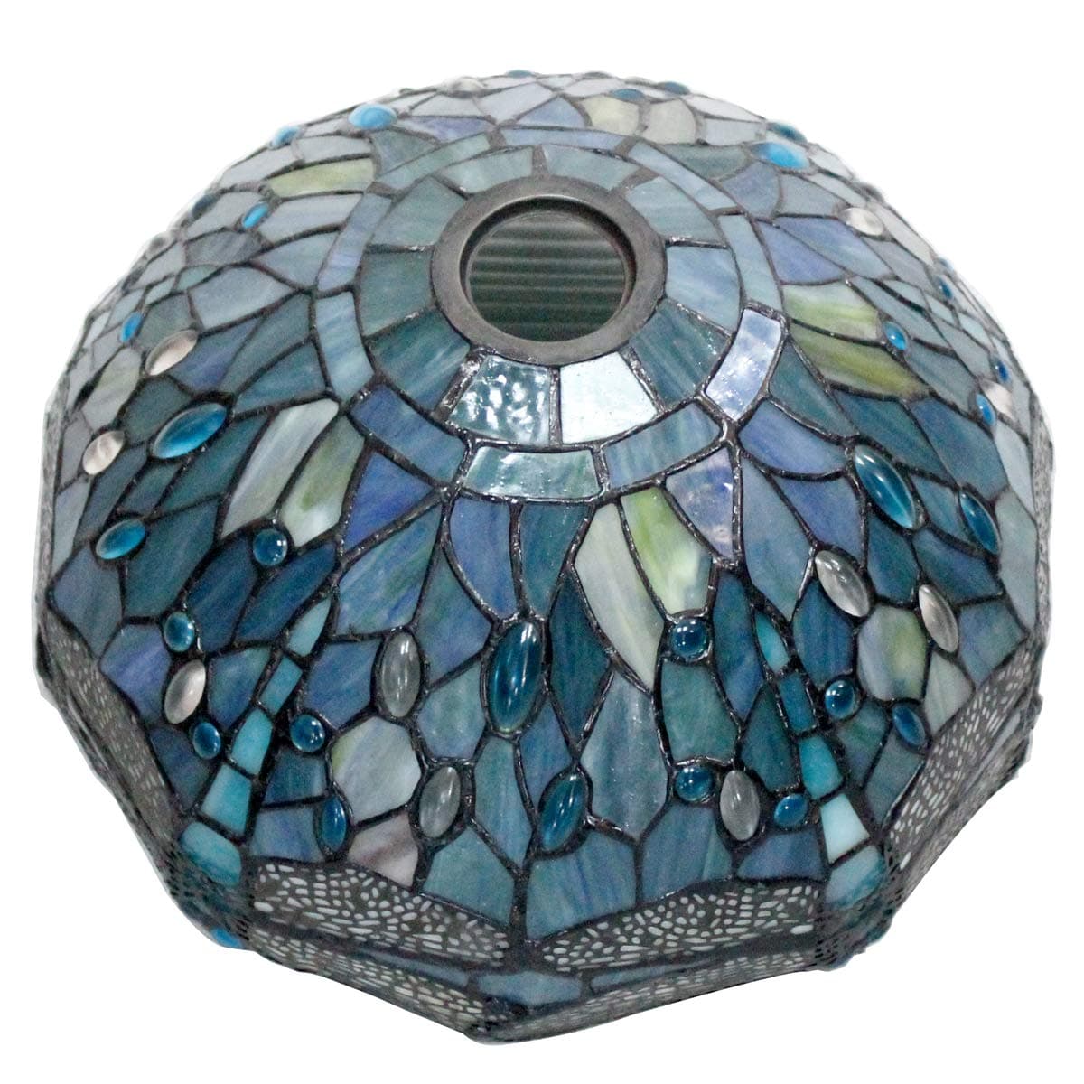 WERFACTORY Tiffany Lamp Shade Replacement 12X6 Inch Sea Blue Stained Glass Dragonfly Lampshade Only 1-5/8-Inch Fitter Opening for Arched Floor Lamp, Torchiere Lamp, Pendant Light S147 Series