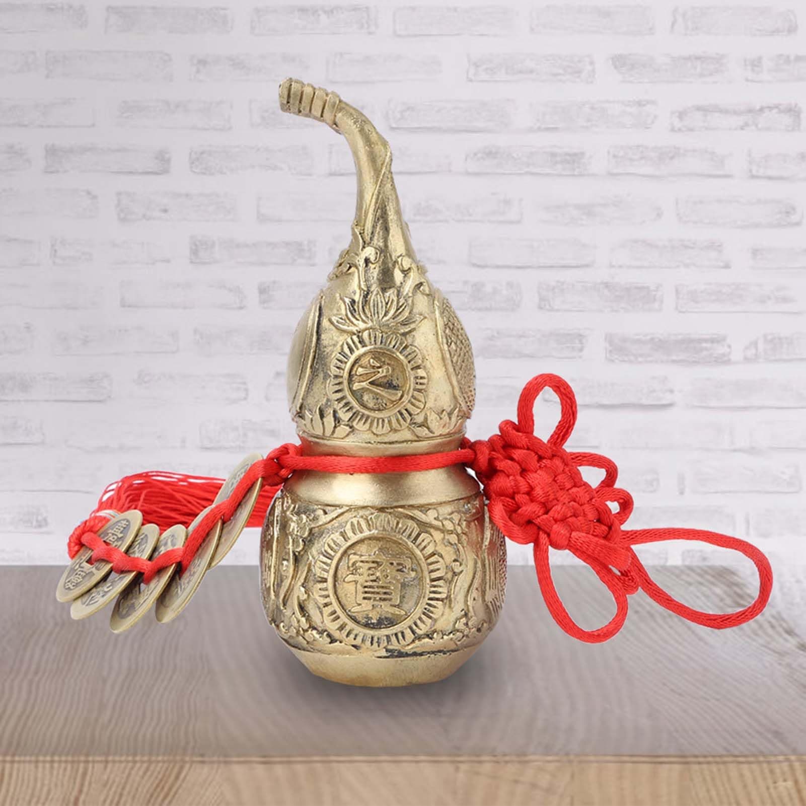 Hilitand Brass Good Luck Wu Lou Hu Lu Gourd Feng Shui Luck and Treasure for Housewarming Gifts Home Decoration