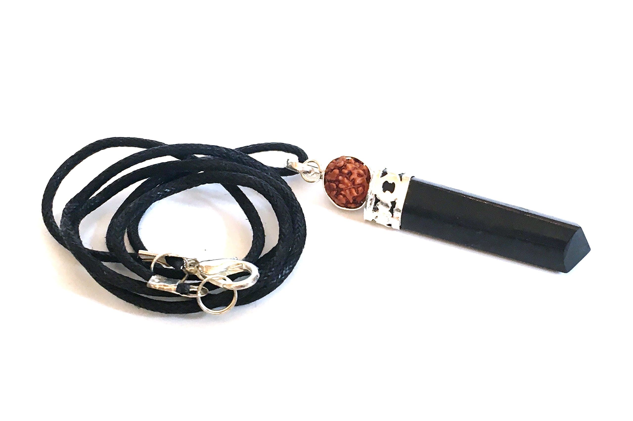 Stone of Protection - Reiki Energy Charged Black Tourmaline Crystal Pendant with Rudraksha (Beautifully Gift Wrapped)