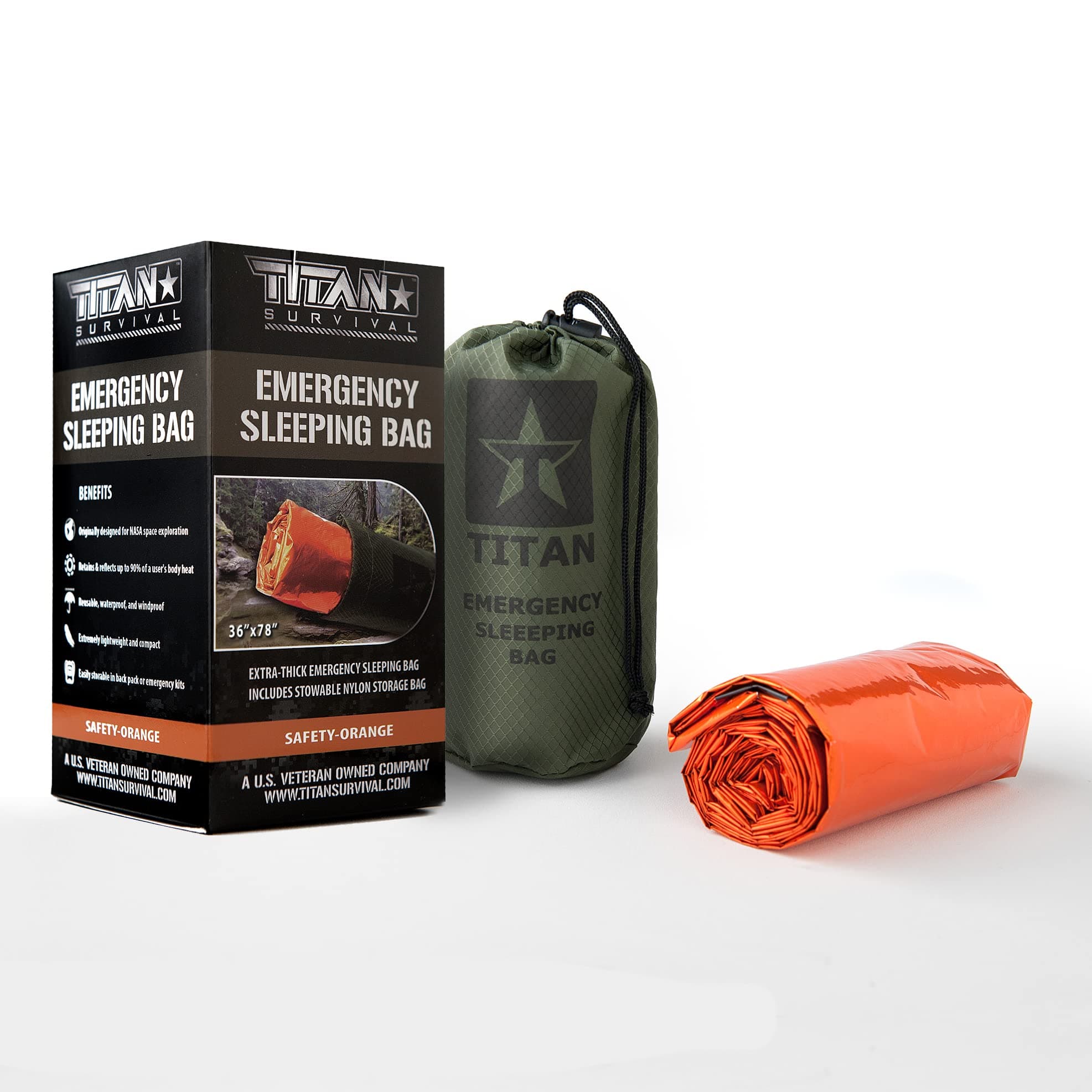 'Titan Survival's Extra-Thick Emergency Mylar Sleeping Bag | Designed for NASA Space Exploration and Heat Retention. Perfect for Survival Kits and Go-Bags | PE, 36'' x 78'''