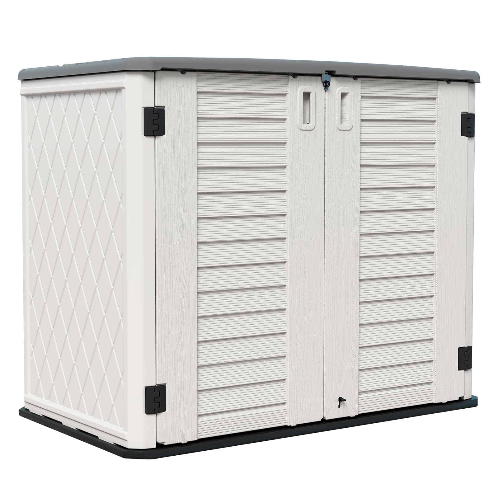 Storage Shed Weather Resistance, Multi-Purpose Outdoor Storage Cabinet for Backyards and Patios, Horizontal Storage Shed for Lawnmower, Patio Accessories (White 1, Large - 26 cu.ft)