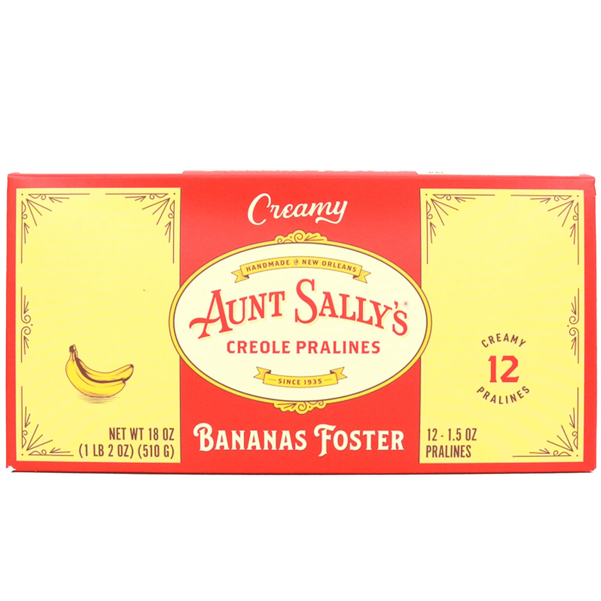 Aunt Sally's Creamy Bananas Foster Pralines- 12 count box- New Orleans Most Famous Praline- Handmade Pecan Candy